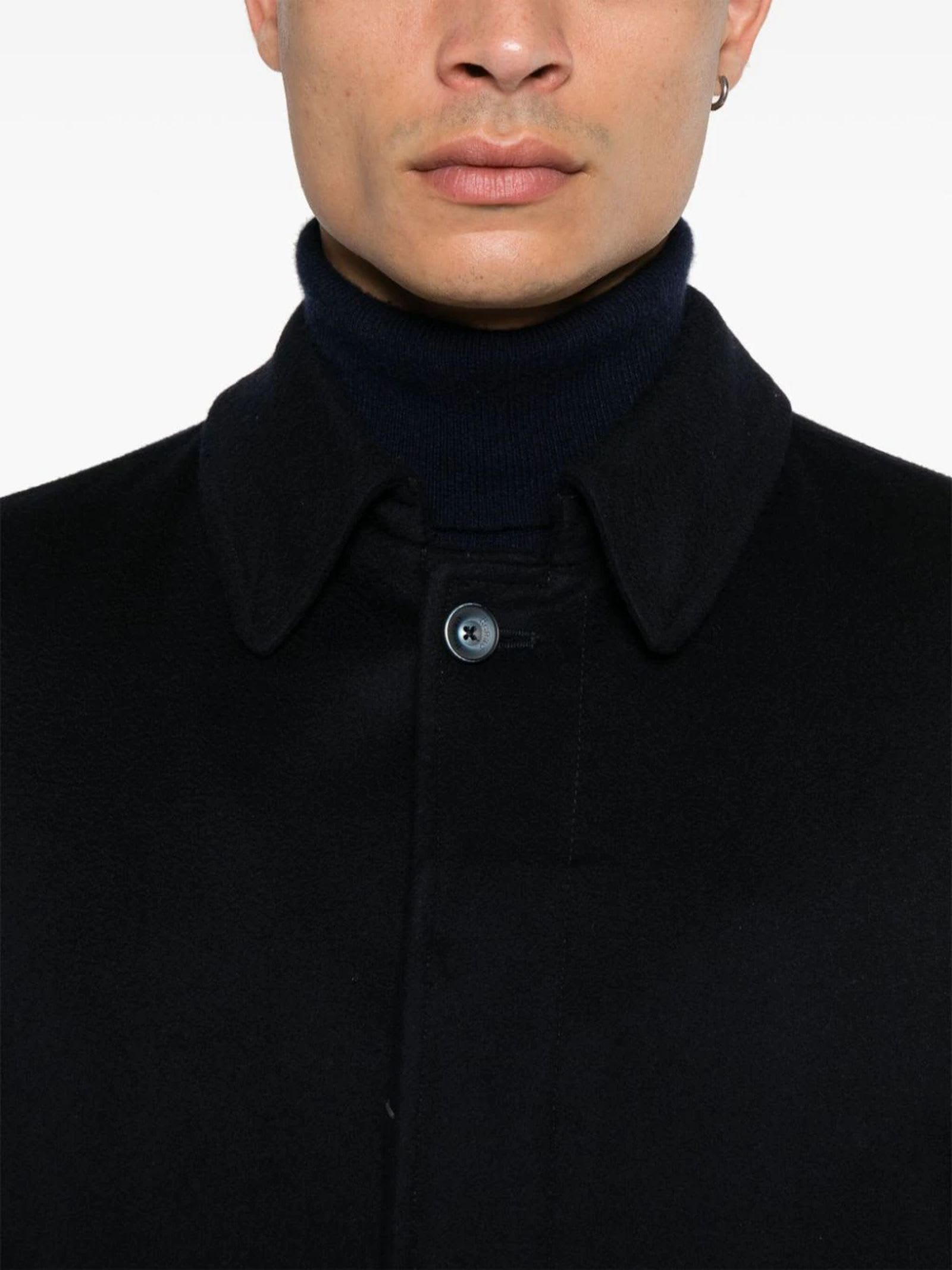 Shop Herno Navy Blue Cashmere Coat