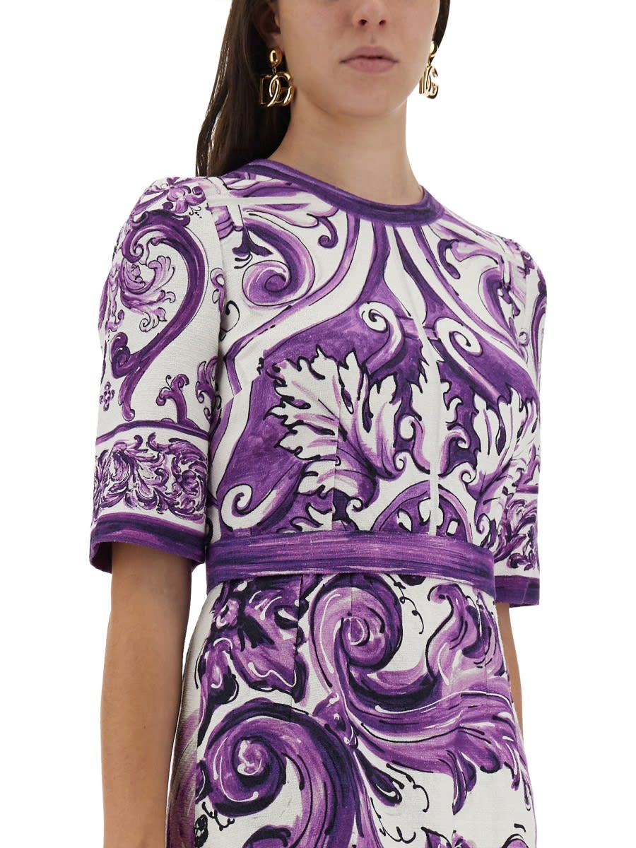 Dolce & Gabbana Majolica Print Mini Dress In Purple