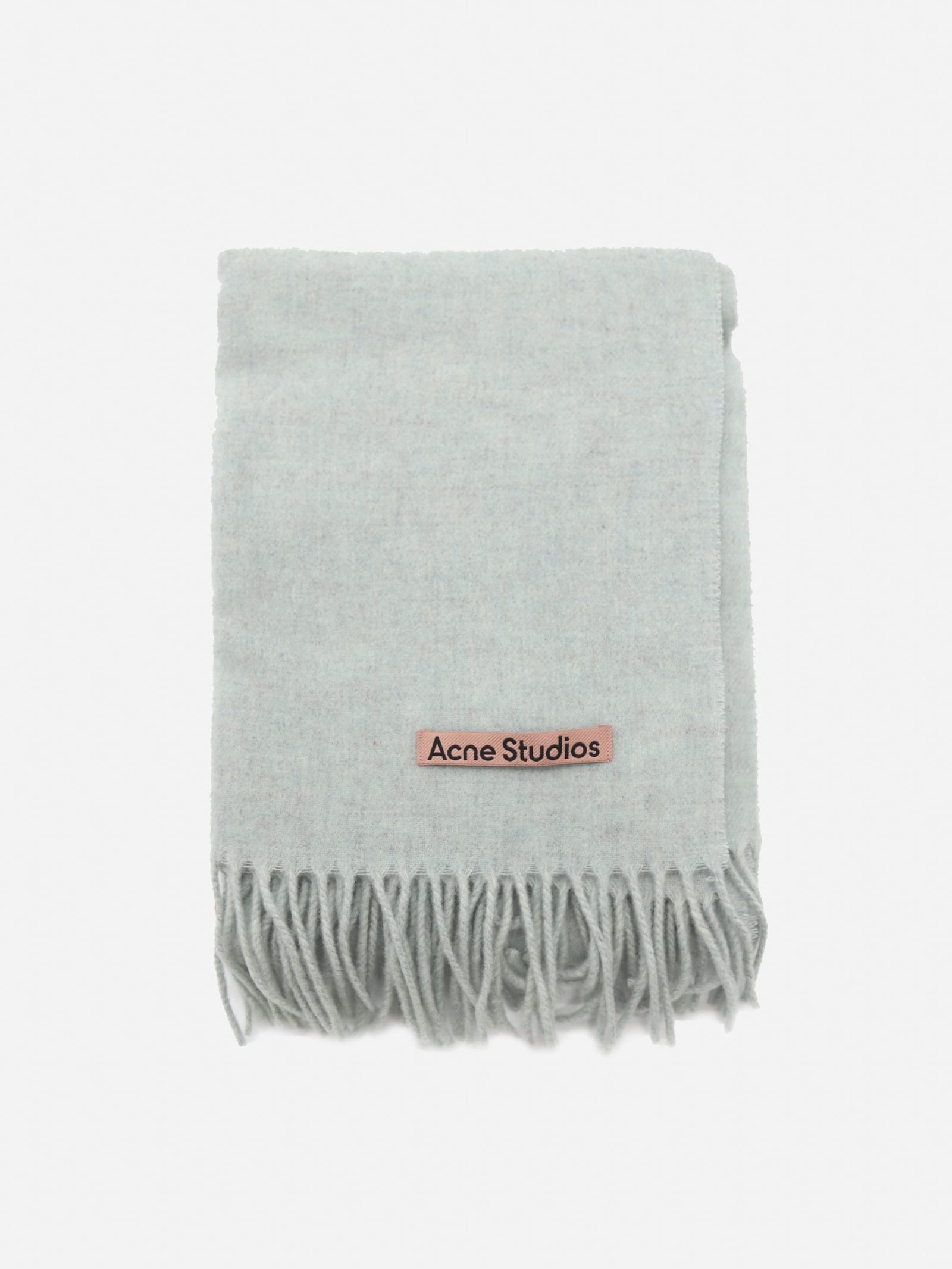 Acne Studios Wool Scarf With Fringed Edges And Contrasting Logo In Mint Green