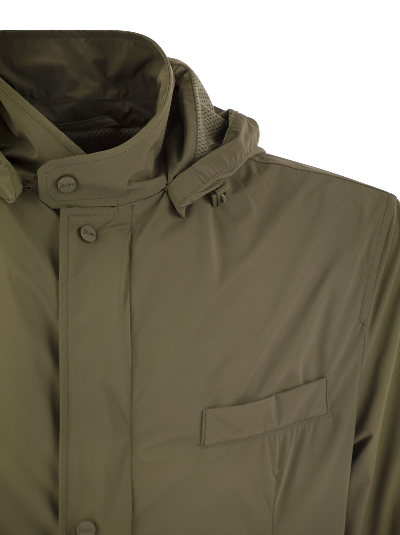 Shop Herno Technical Fabric Jacket With Hood In Military Green