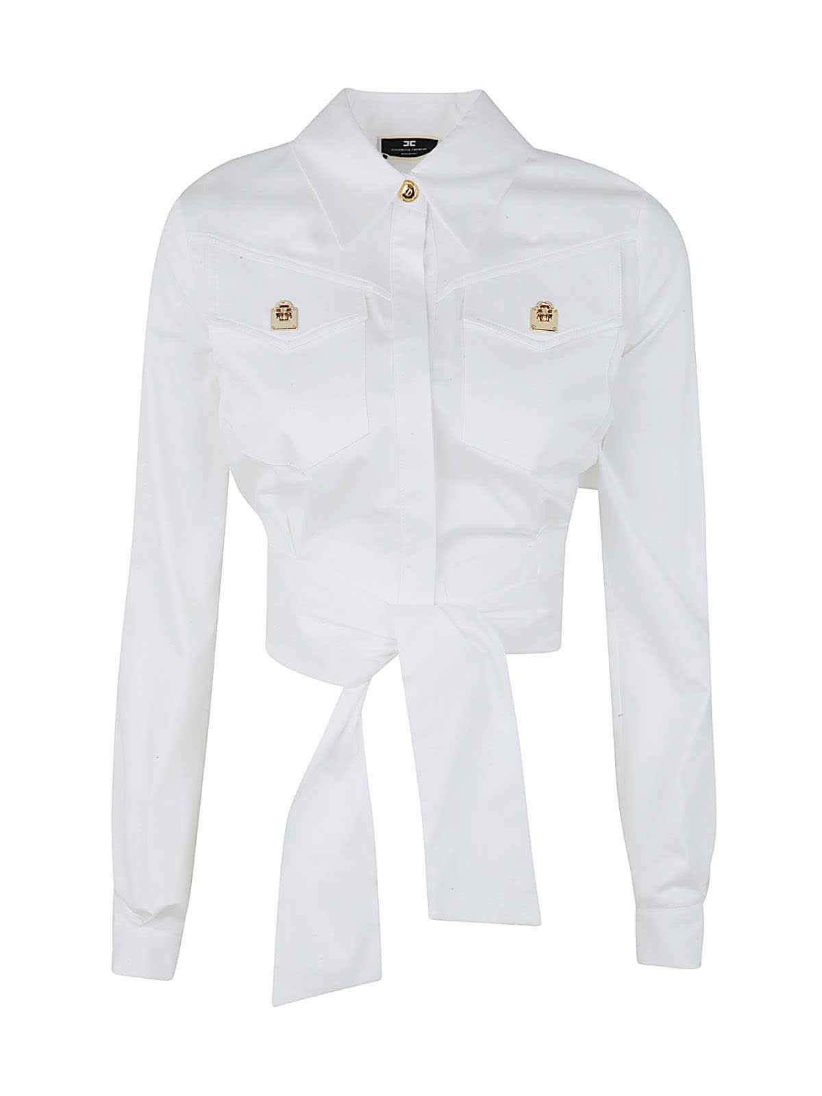 Elisabetta Franchi Long Sleeves Shirt With Two Pockets And Knot On Back In White