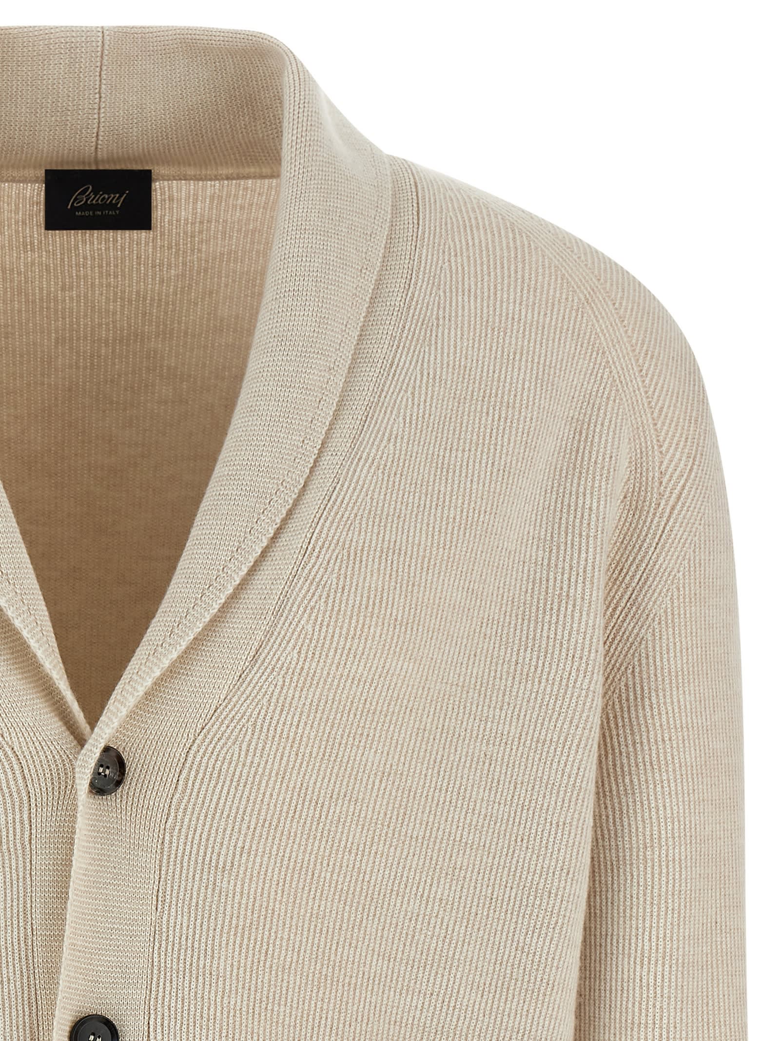 Brioni Ribbed Texture Shawl Collar Front Pockets In Neutral