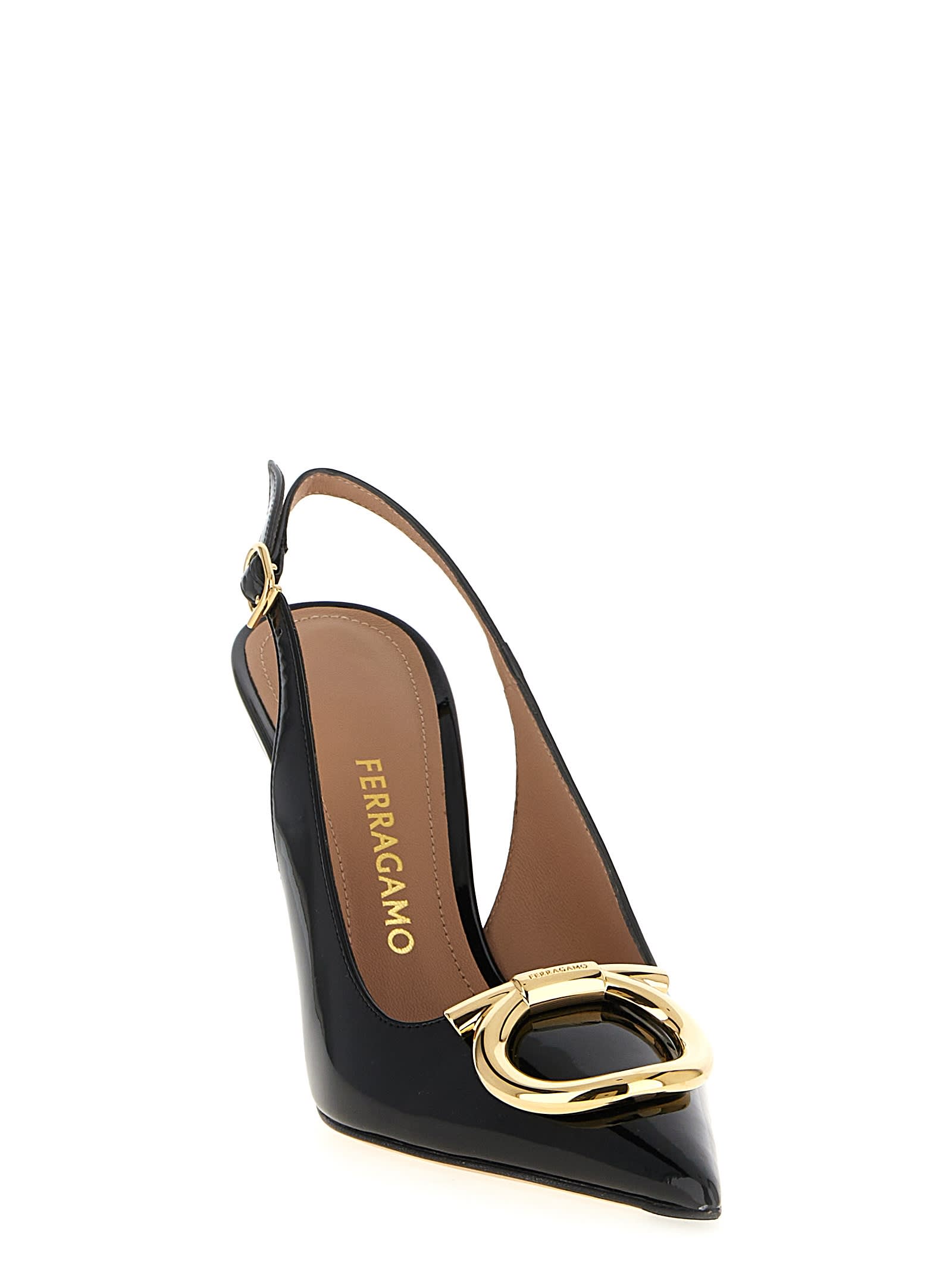 Ferragamo Sara Patent Leather Slingback Pumps In Black