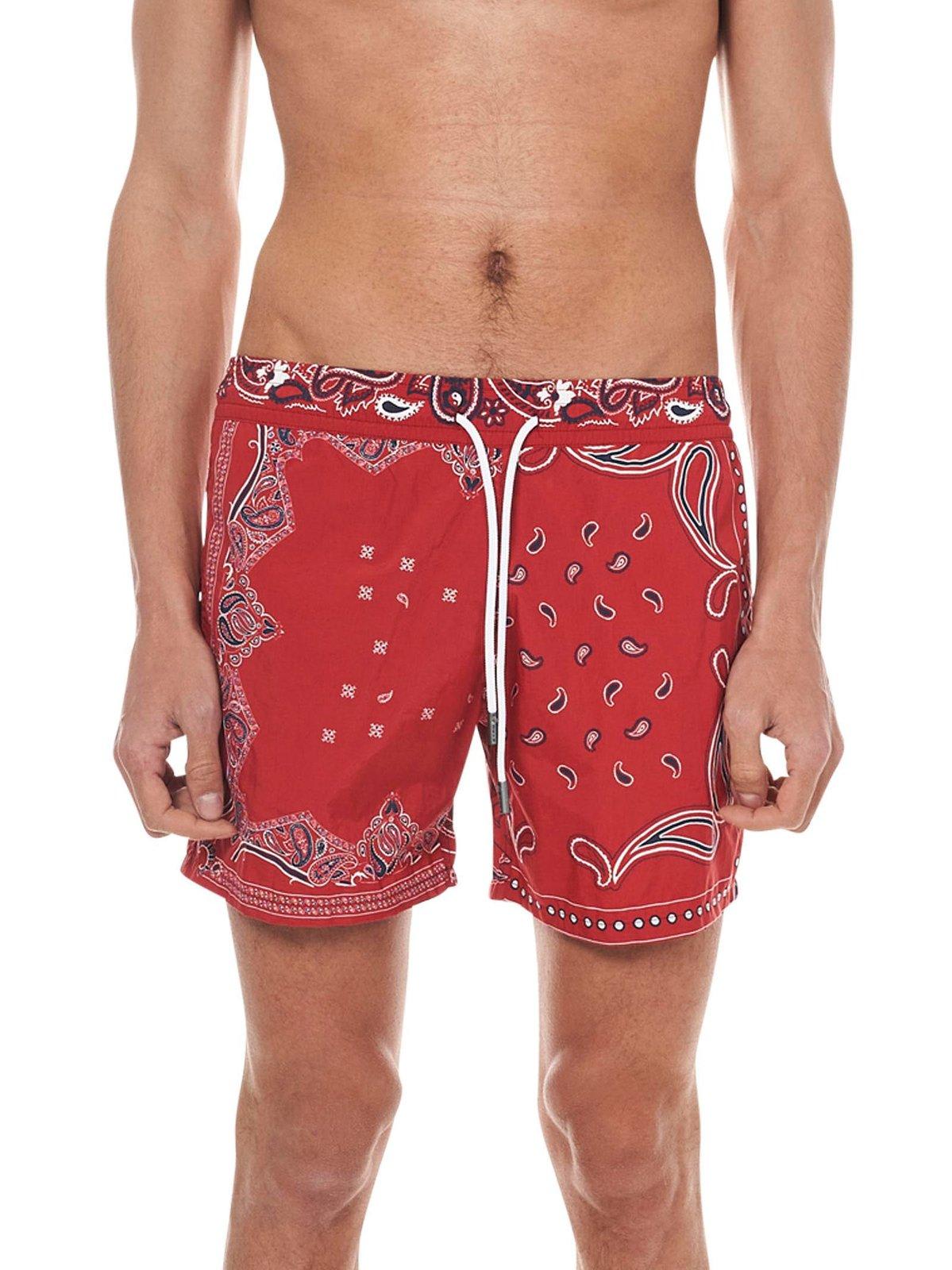 Shop Etro Paisley Printed Knee-length Swim Shorts In Red