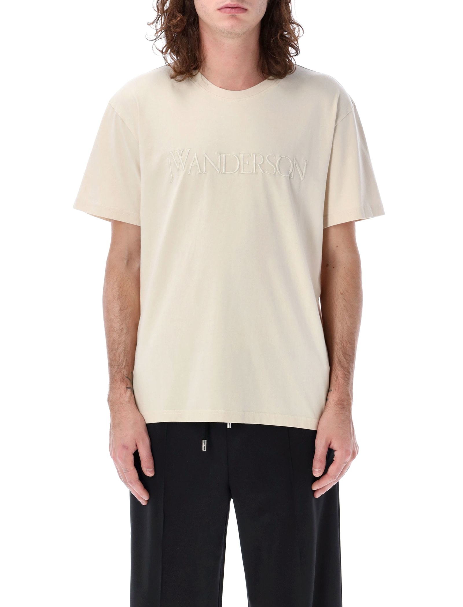 Shop Jw Anderson T-shirt With Logo Embroidery In Beige