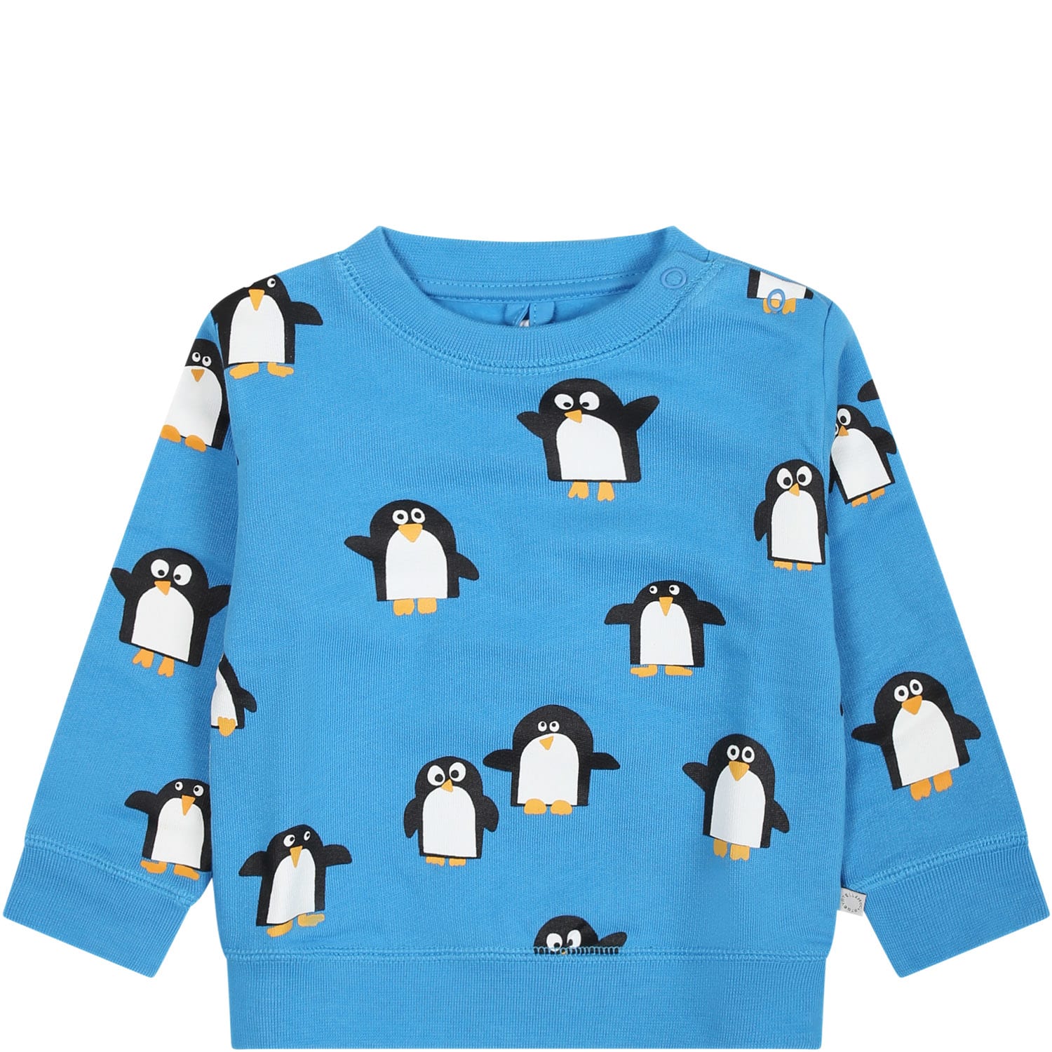 Stella Mccartney Light Blue Sweatshirt For Baby Boy With All-over Penguins