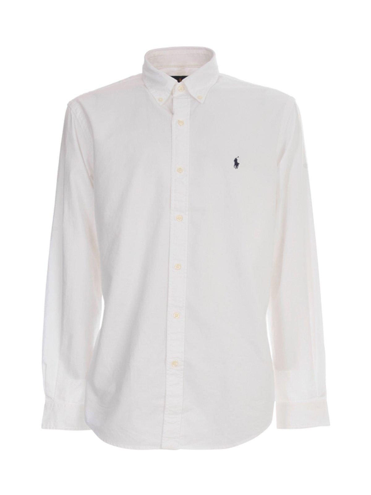 Polo Ralph Lauren Embroidered-logo Cotton Shirt In White