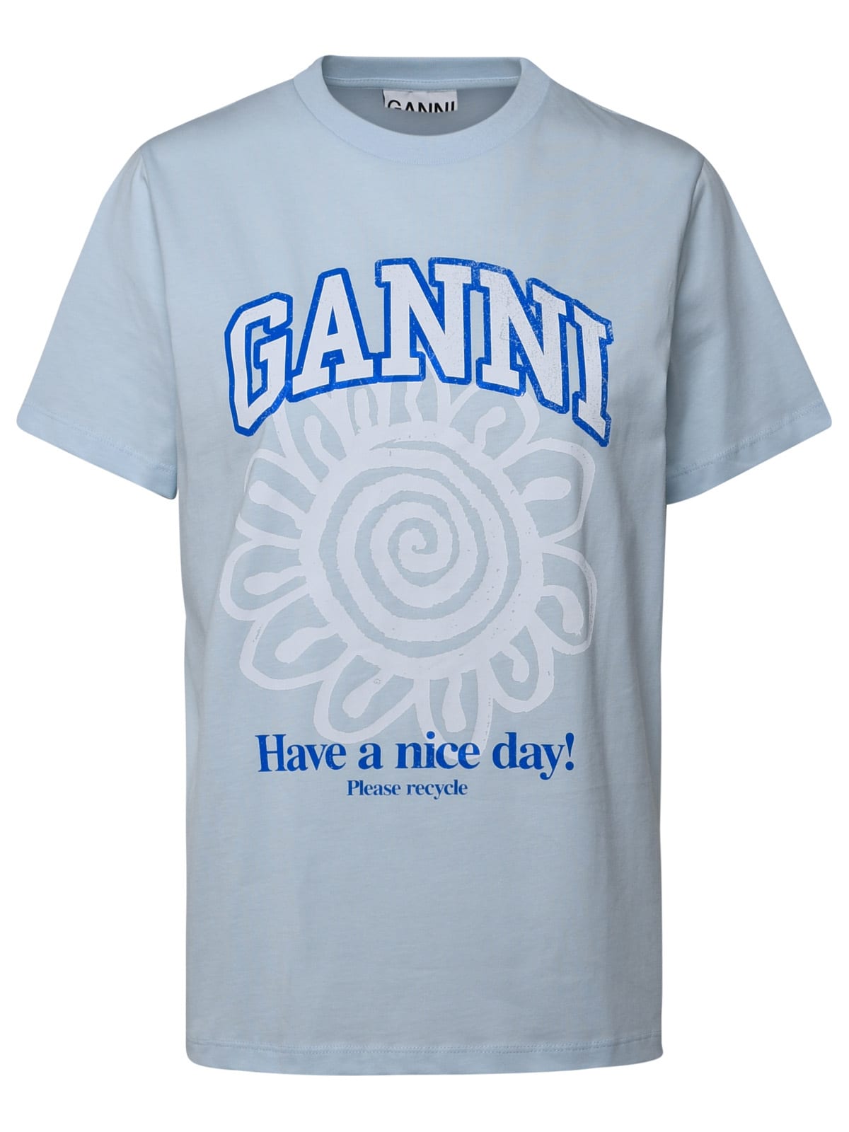 Shop Ganni Light Blue Cotton T-shirt