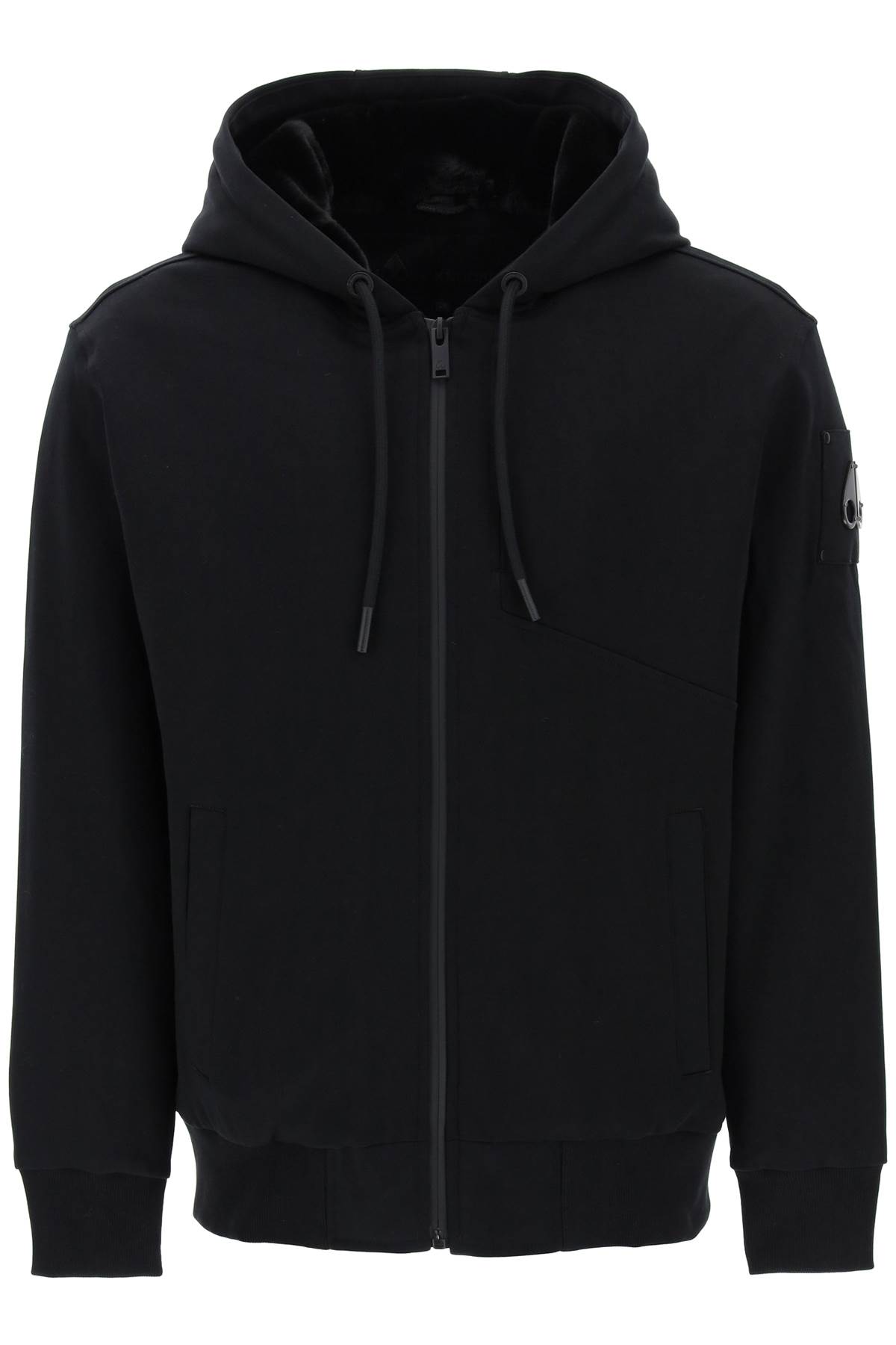 Moose Knuckles Linden Bunny Zip-up Hoodie In Blk W Blk Faux (black)
