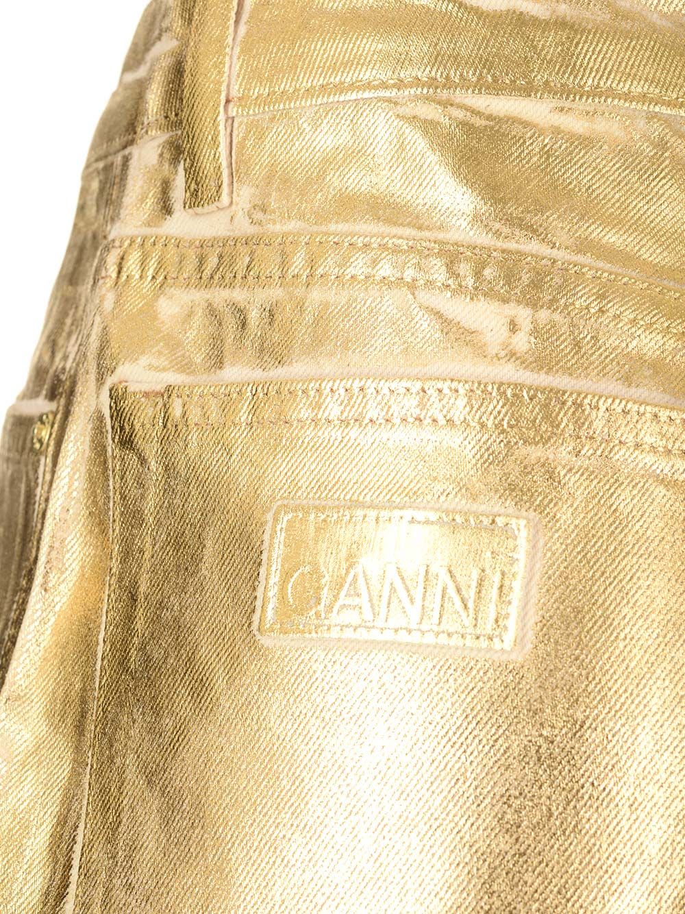 Shop Ganni Gold Foil Jeans