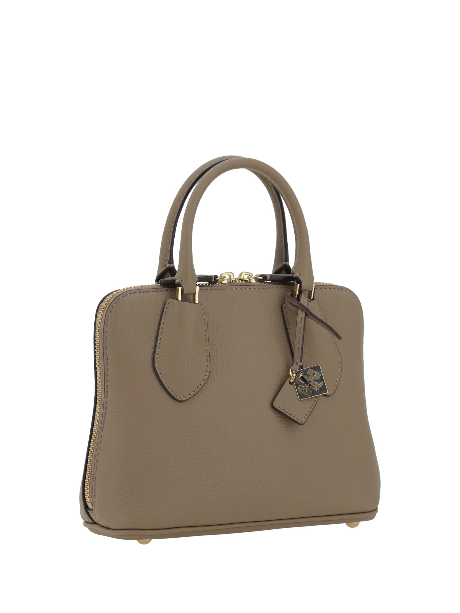 Shop Tory Burch Mini Pebbled Swing Handbag In Taupe Oak