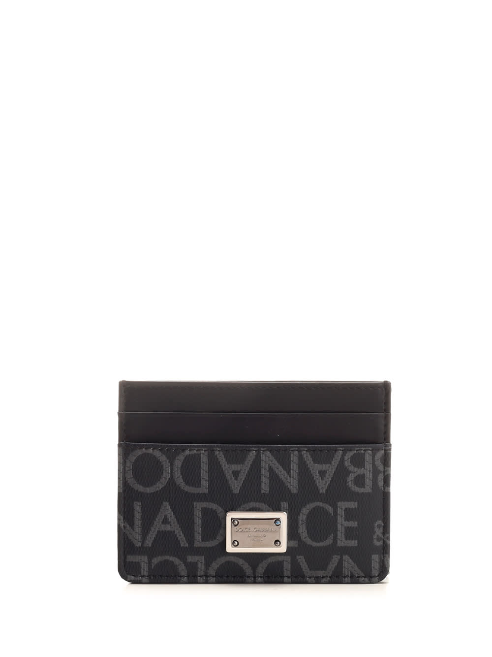 Shop Dolce & Gabbana Card Holder With All-over Logo In Nero/grigio