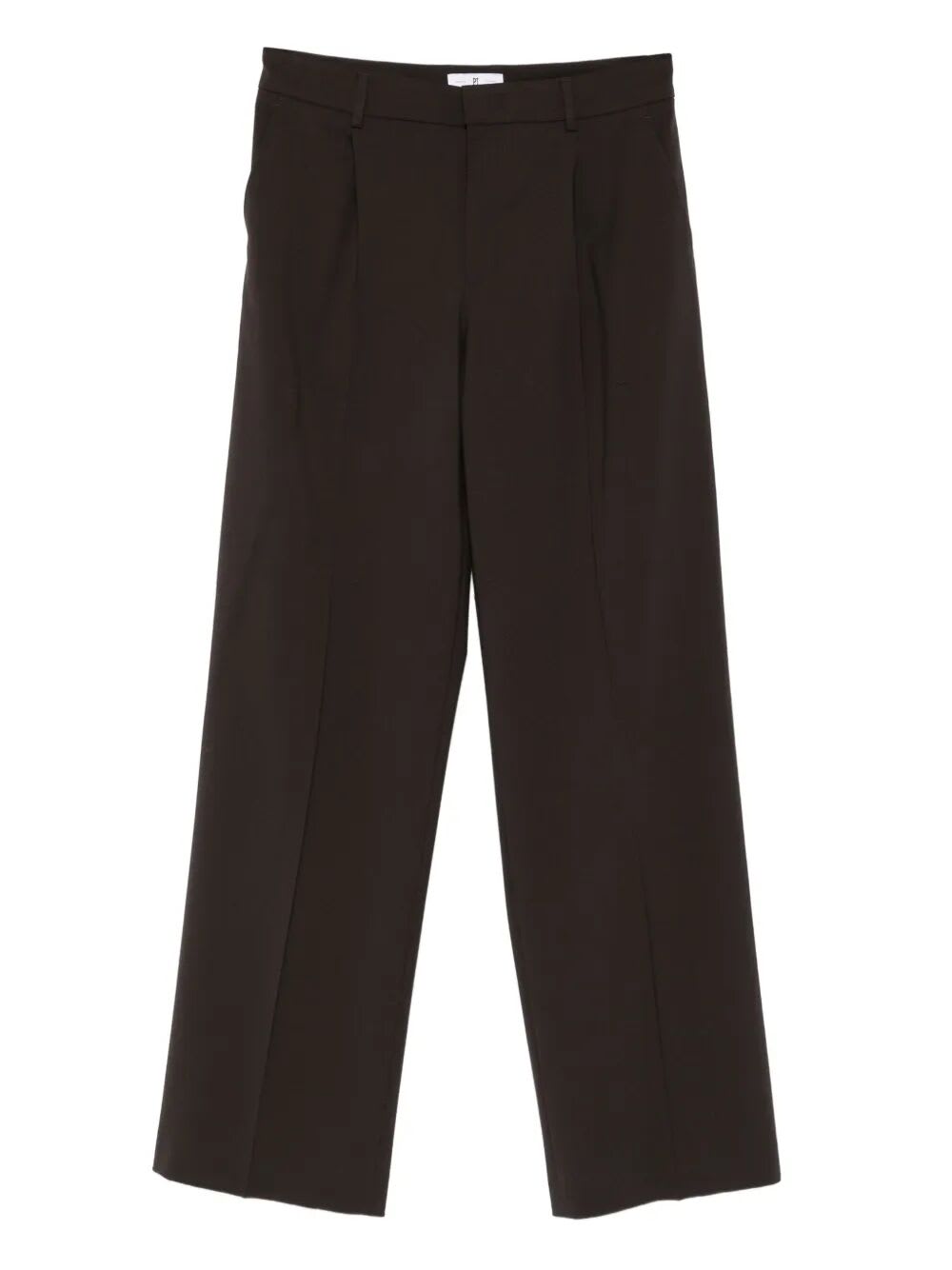 Pt Torino Dark Brown Tailored Trousers With Structured Silhouette In Brown