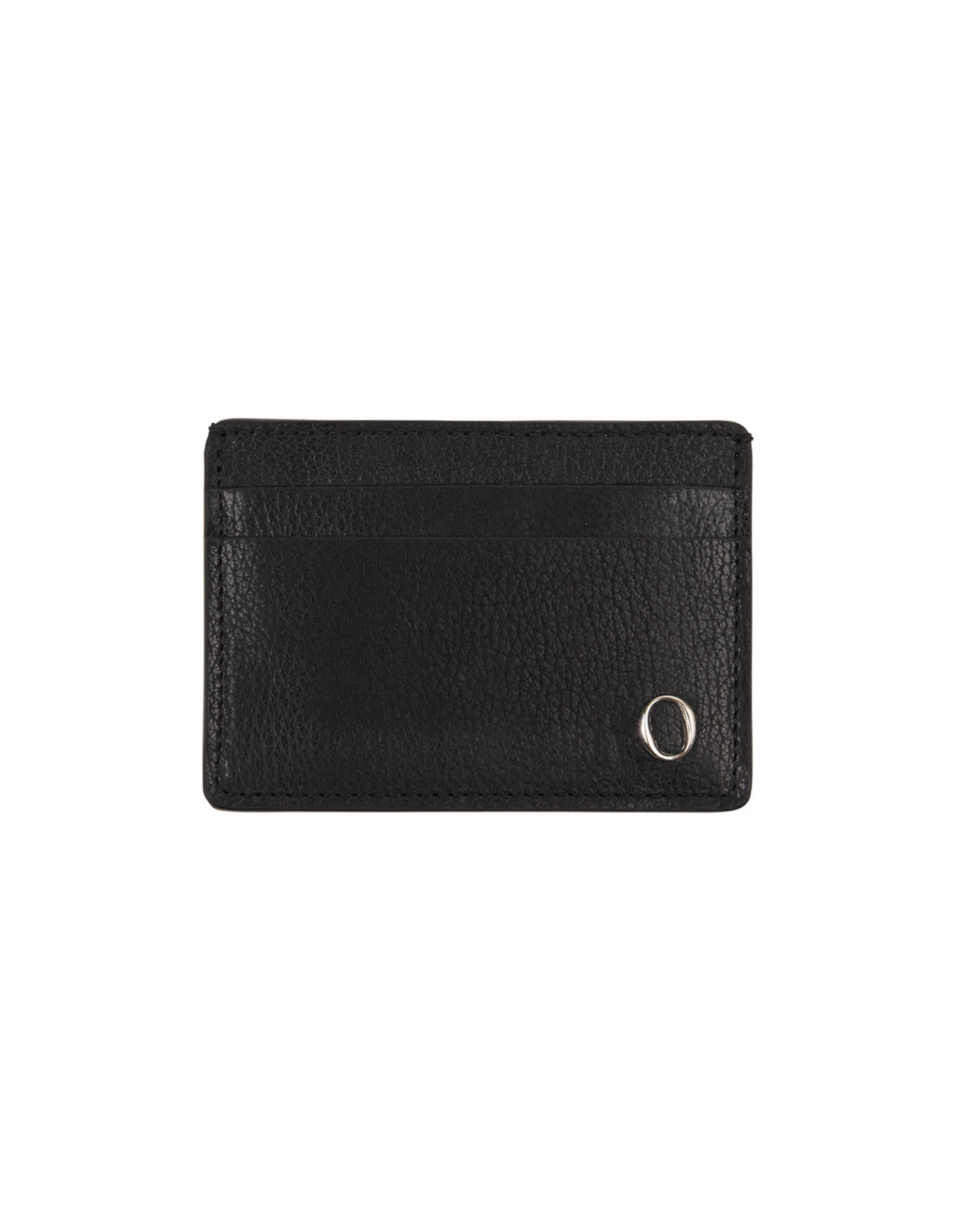 Black Grained Leather Card Holder With Logo