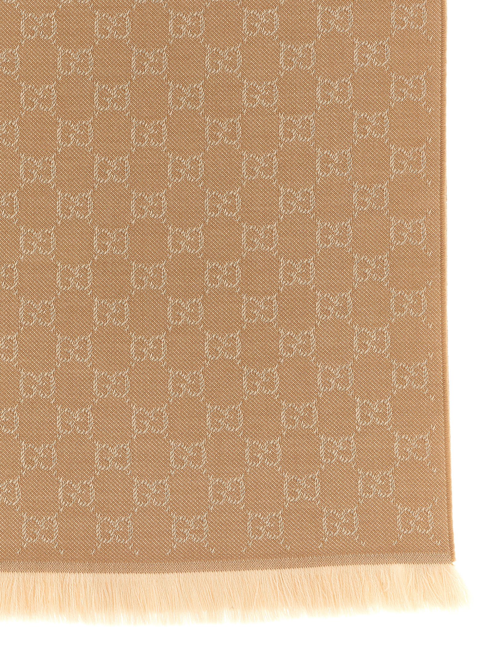 Gucci Gg Wool Scarf Scarves And Foulards Beige In Brown