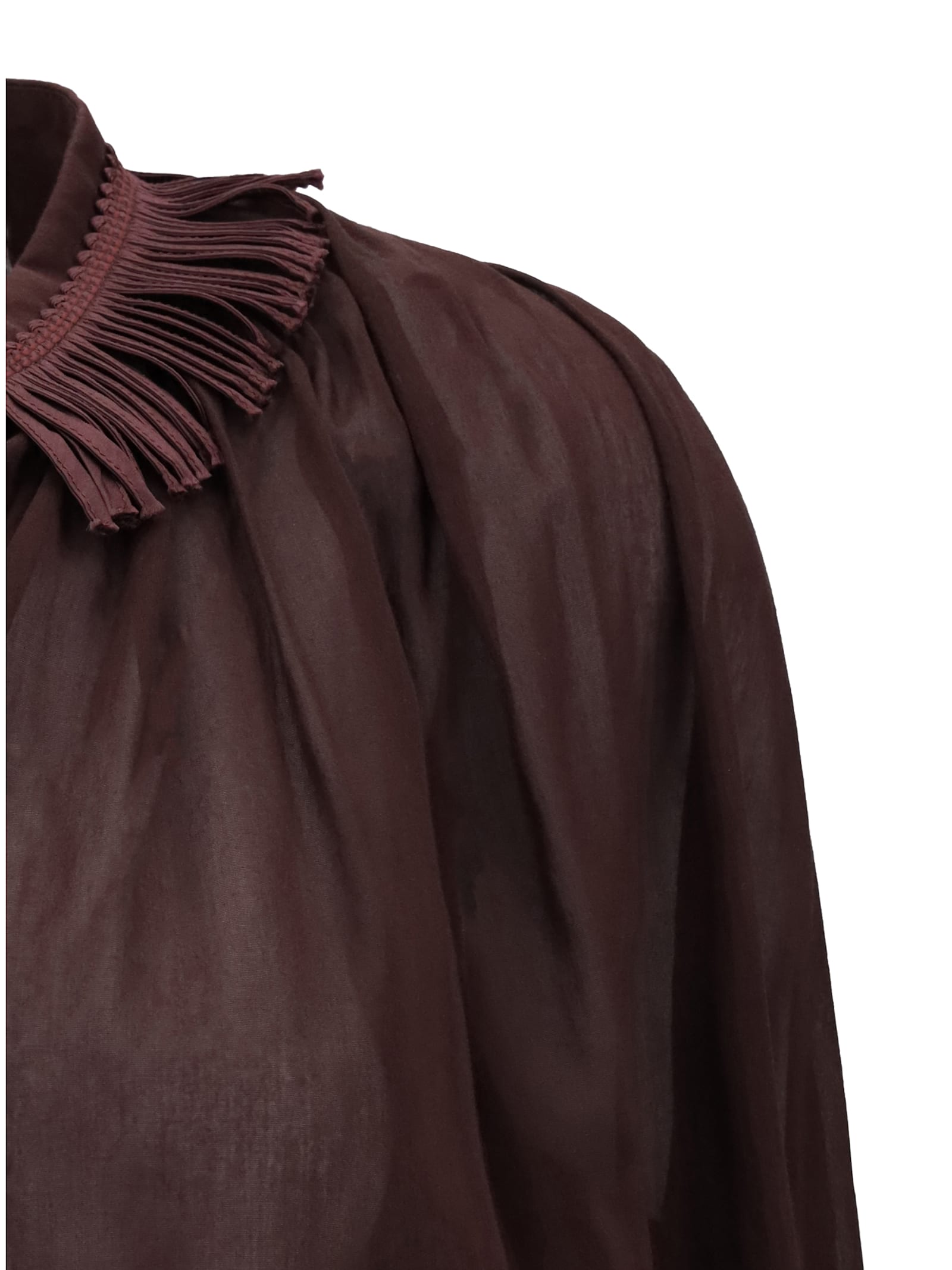 Forte Forte Sheer Cotton Shirt With Fringed Pleated Collar