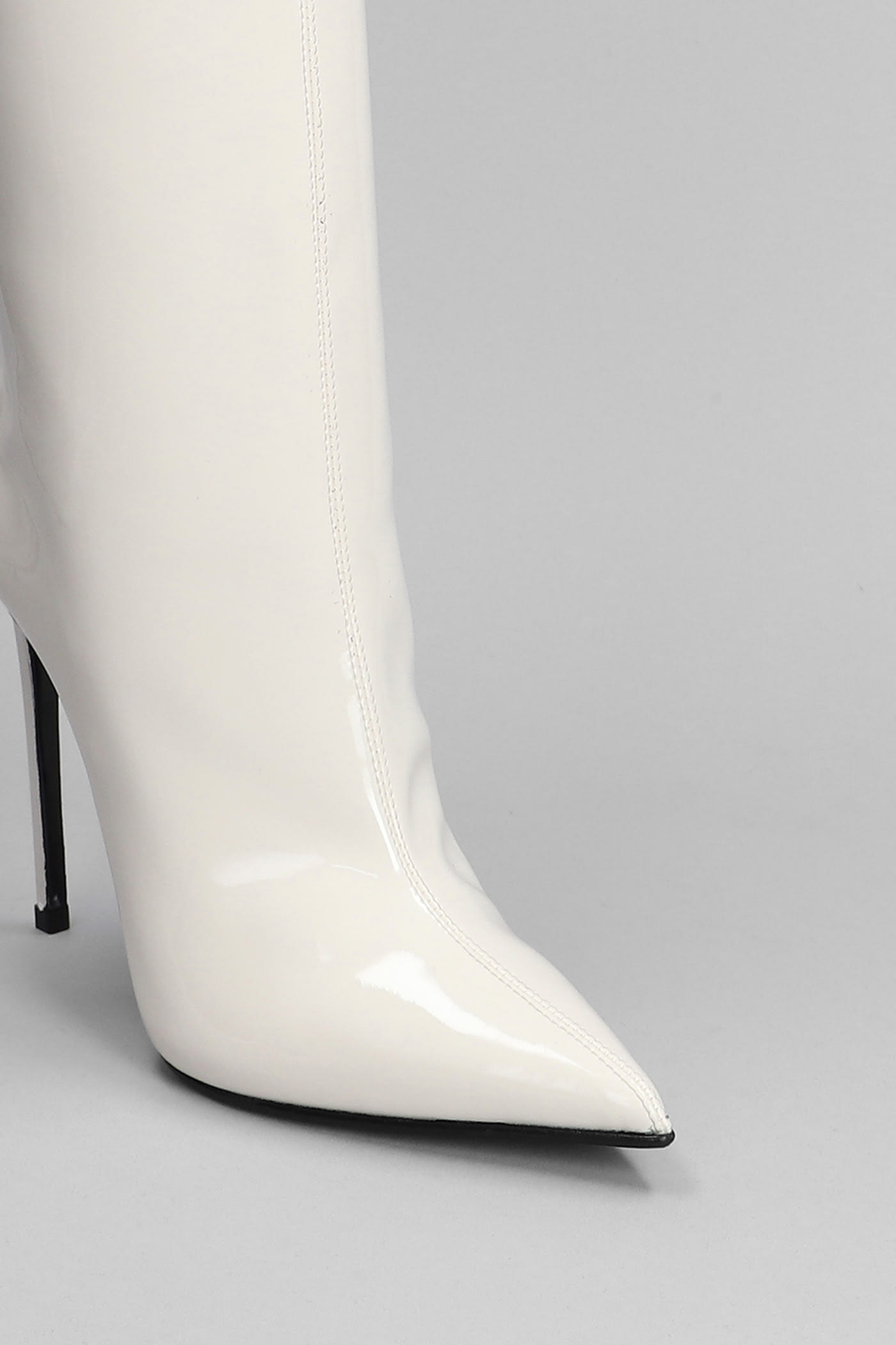 Shop Le Silla Eva 120 High Heels Boots In Beige Patent Leather