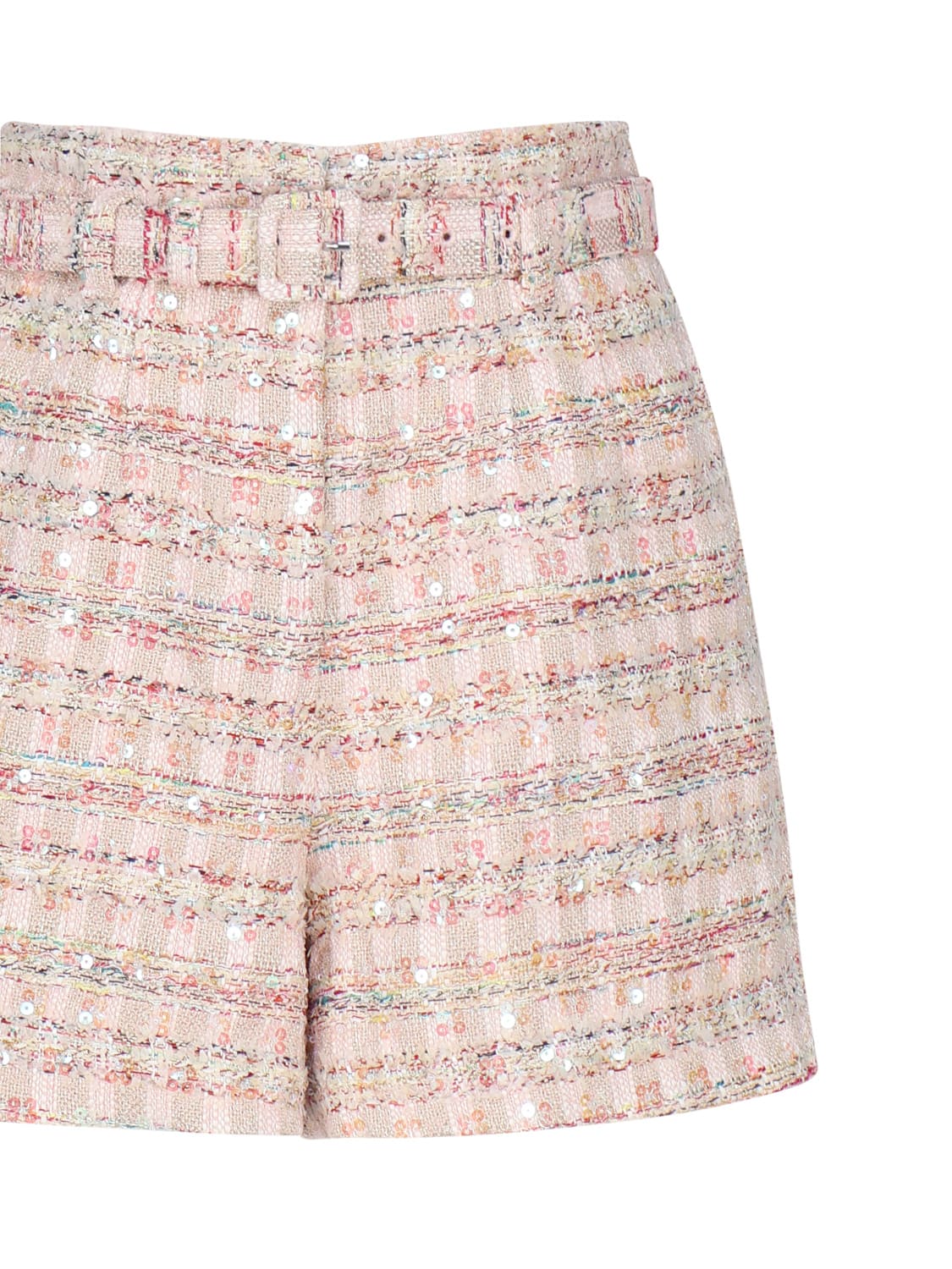 Shop Self-portrait Shorts In Bouclé With Sequins In Pink
