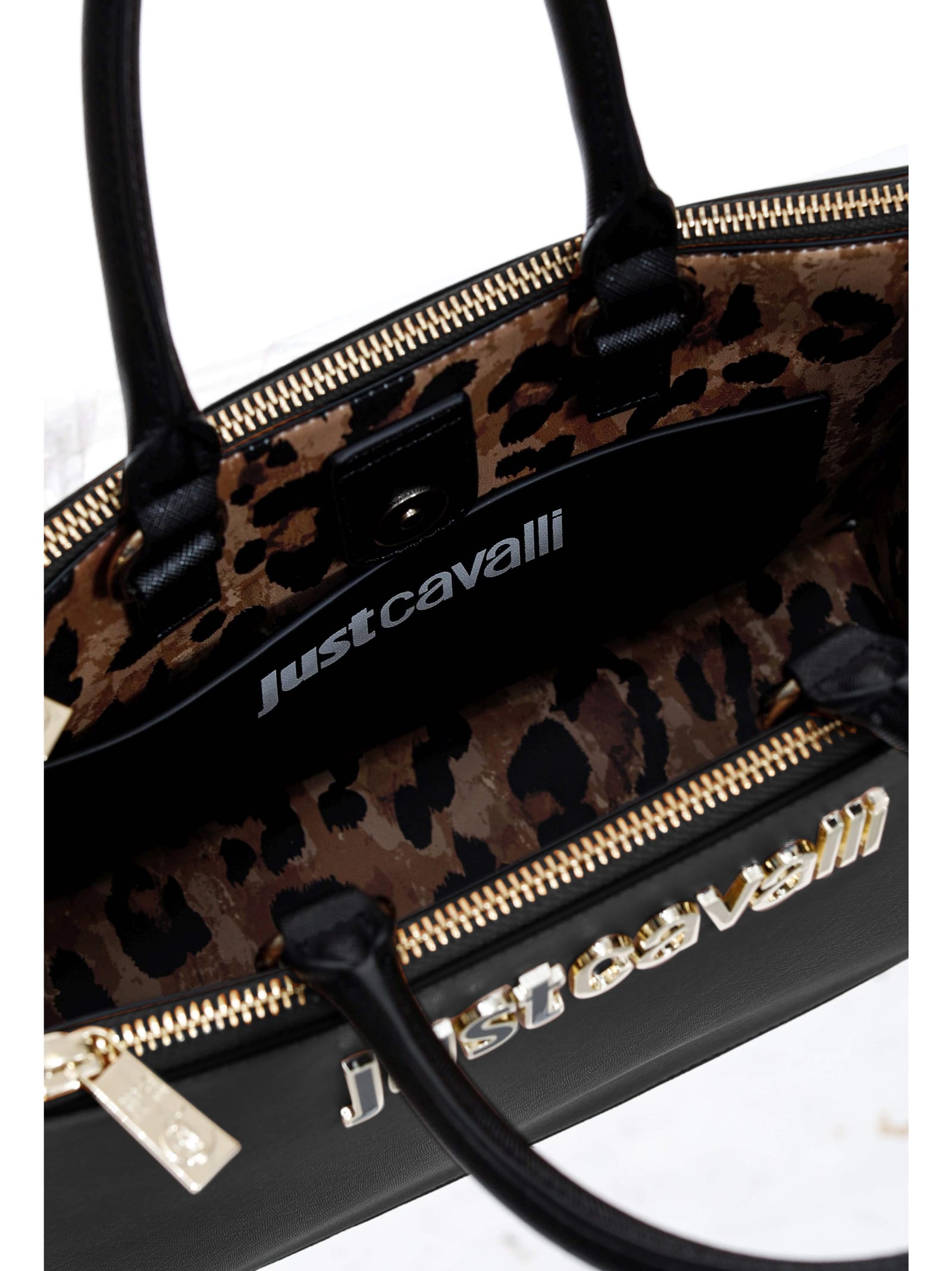 Just Cavalli Logo-lettering Faux-leather Tote Bag In Black