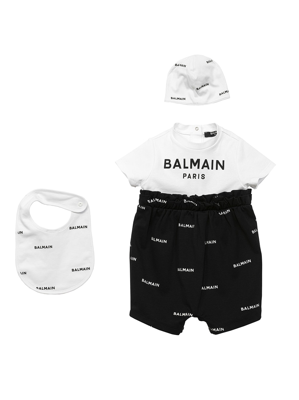 Balmain Babies' Newborn Set With Print In Bianco-nero
