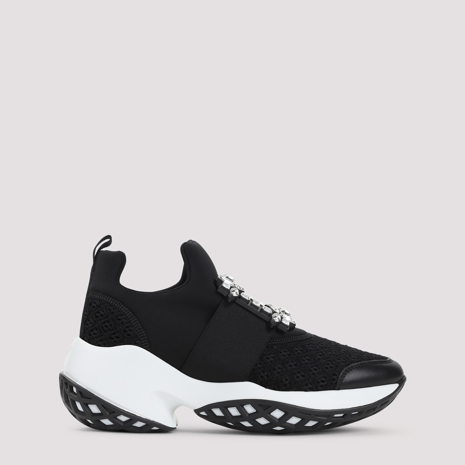 Roger Vivier Crystal-embellished Black Slip-on Sneakers In Black