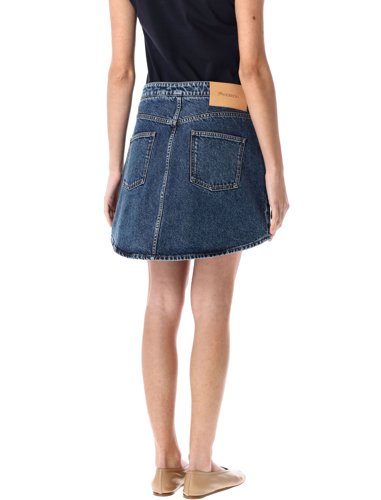 Jw Anderson Blue Curved Patch Pocket Denim Miniskirt In Mid Blue