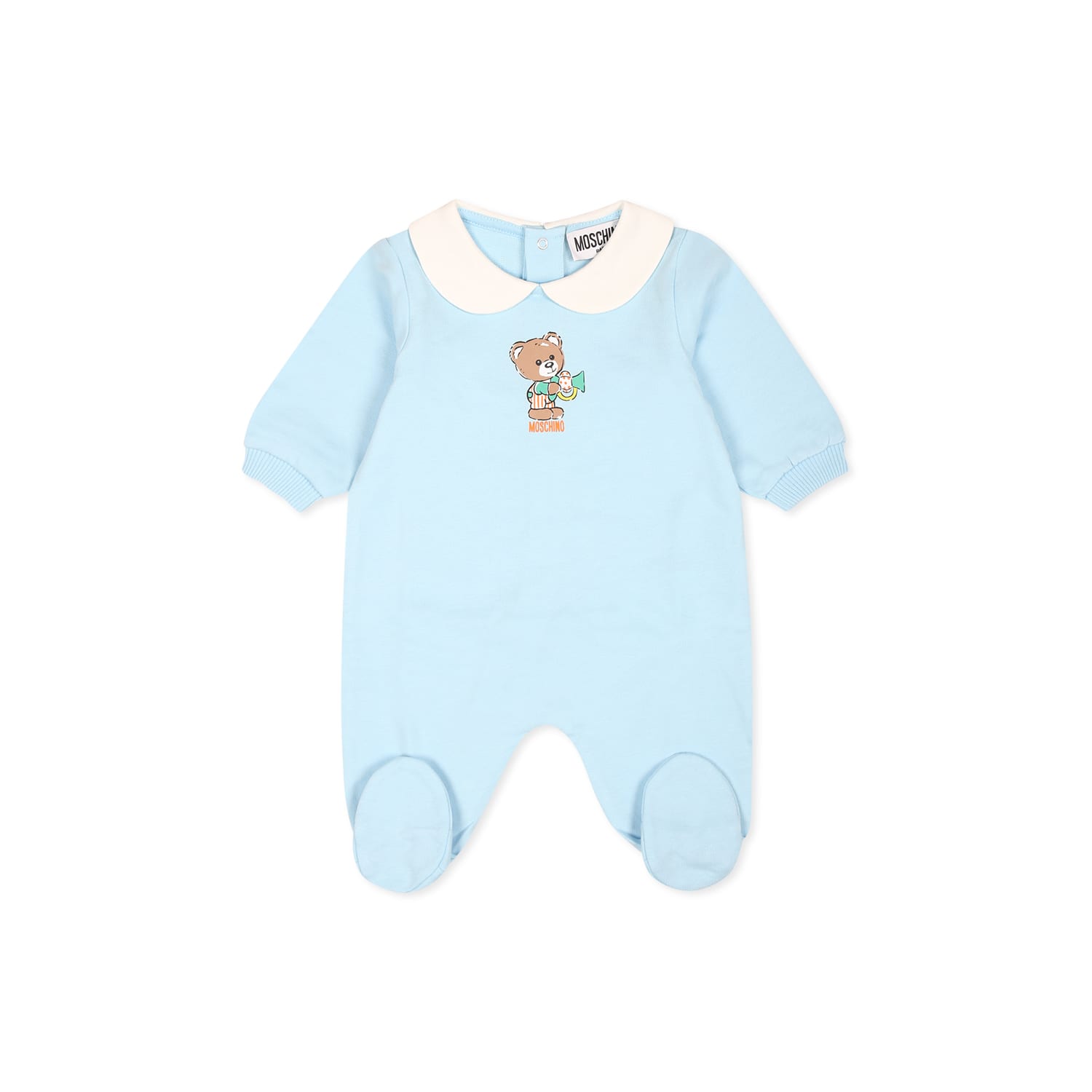 Shop Moschino Light Blue Babygrow For Baby Boy With Teddy Bear