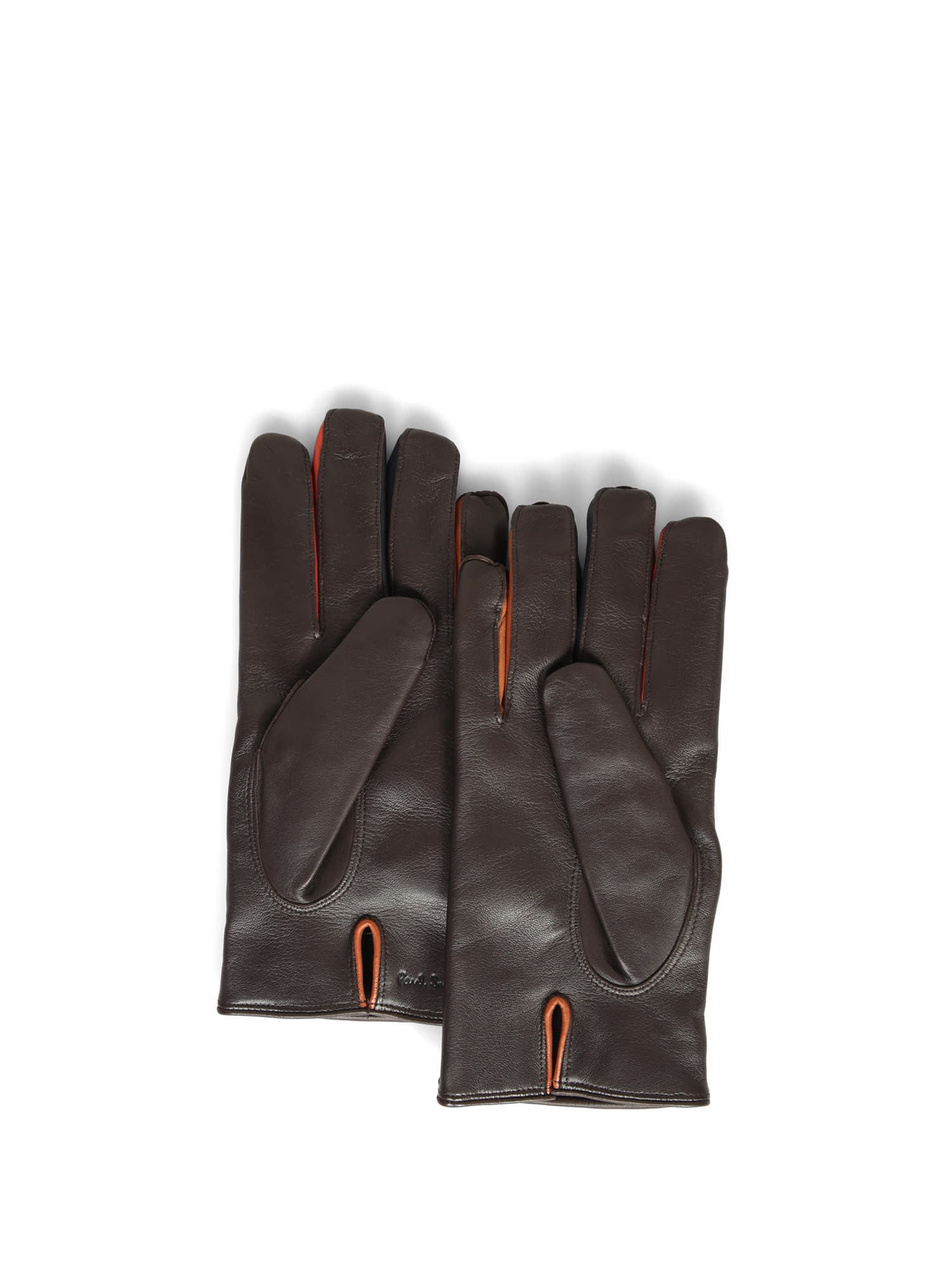 Shop Paul Smith Concertina Brown Leather Gloves