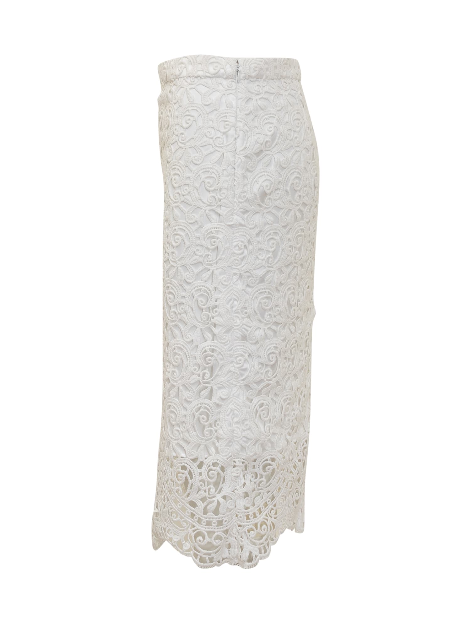 Shop Burberry Macramé Lace Pencil Skirt In White