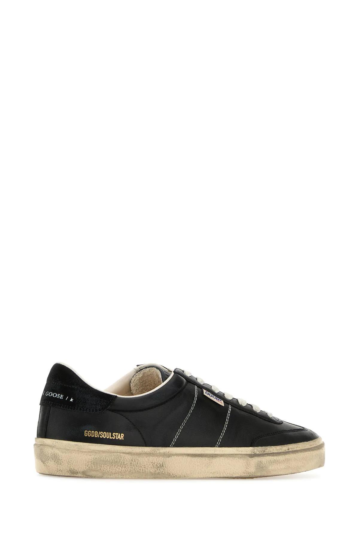 Shop Golden Goose Black Leather Soul Star Sneakers