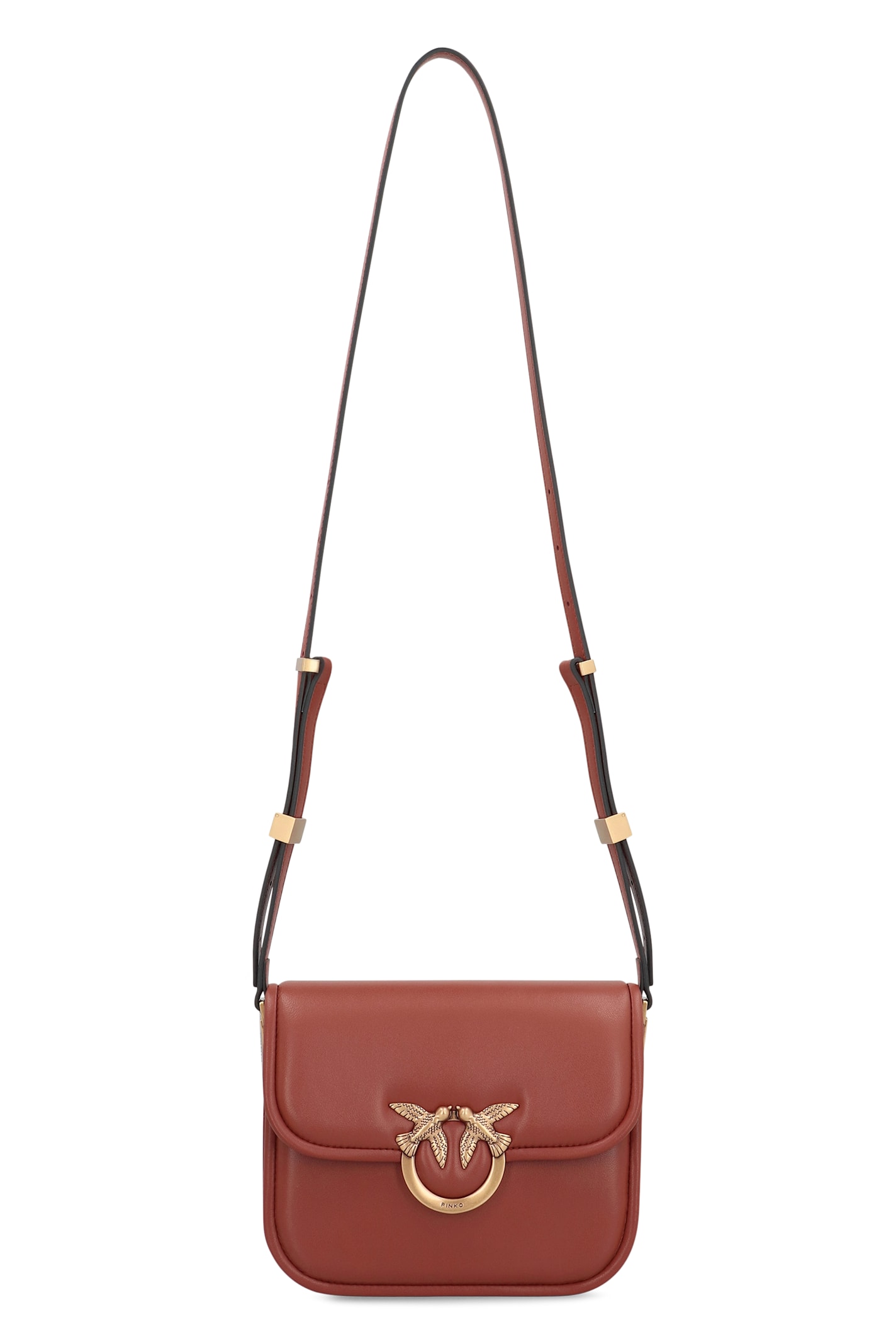 Pinko Love Box Fl Mini Leather Crossbody Bag In Saddle Brown