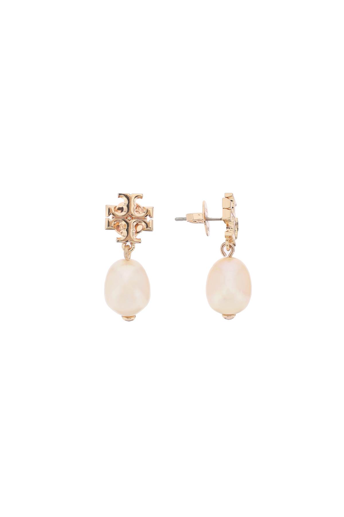 Shop Tory Burch Kira Earring With Pearl In Rose Gold Champagne (gold)