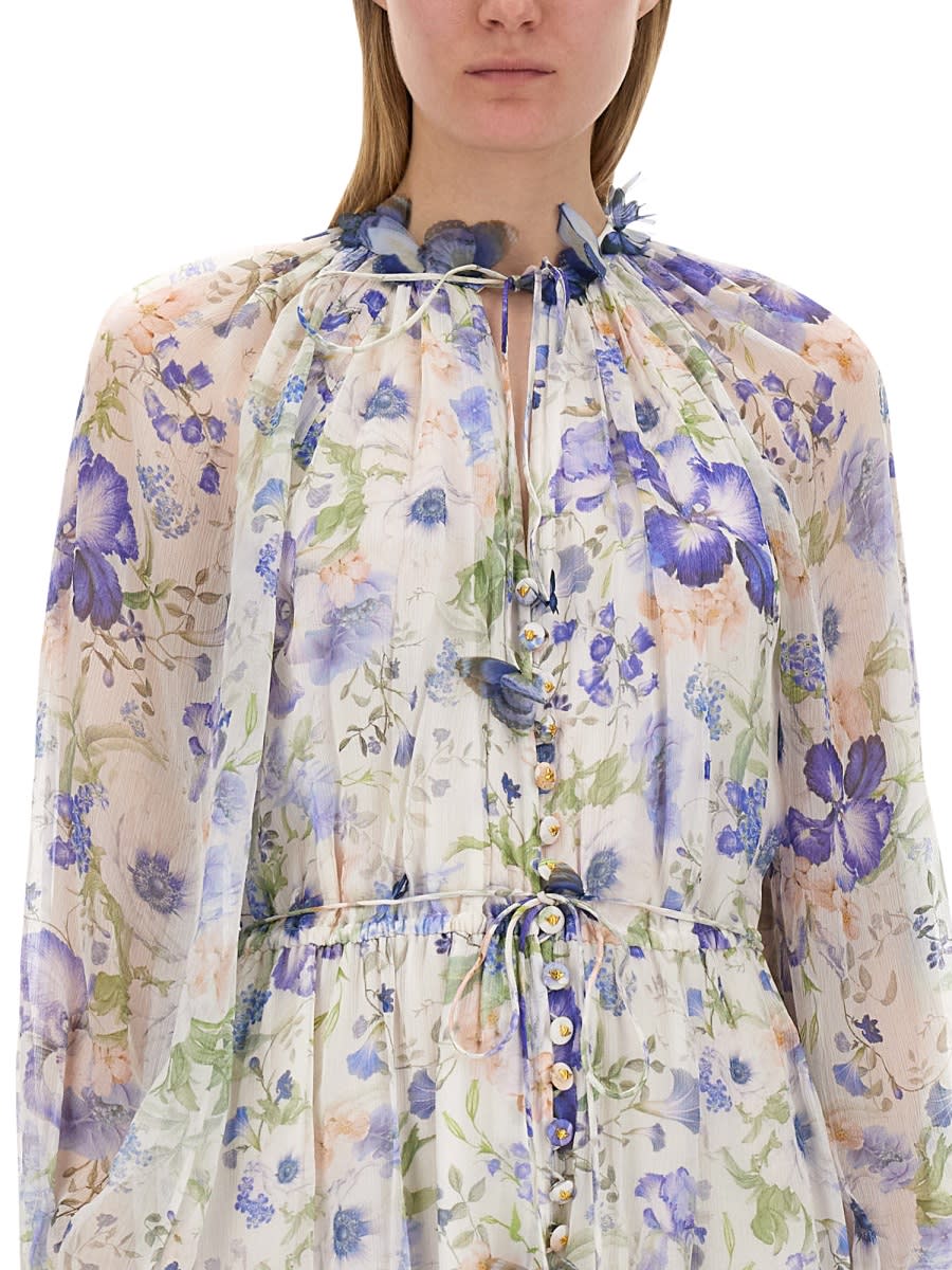 Shop Zimmermann Dress With Floral Pattern In Blue