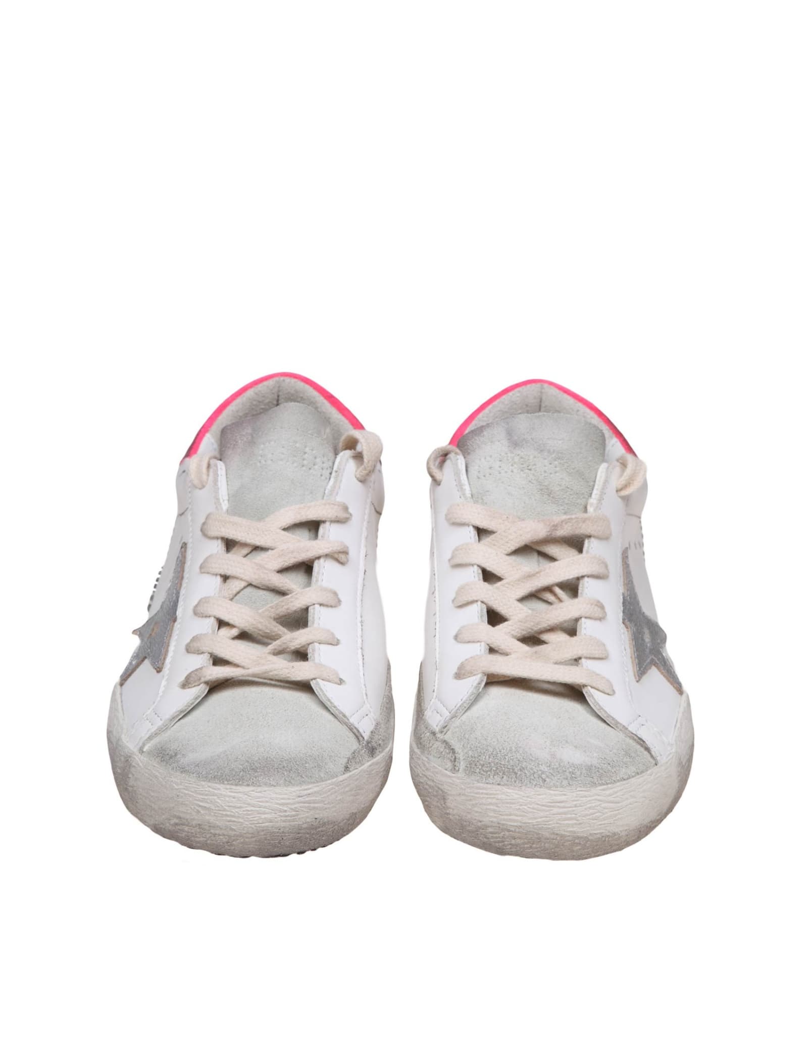 Shop Golden Goose Super-star Sneakers In White And Silver Leather And Suede In White/ice