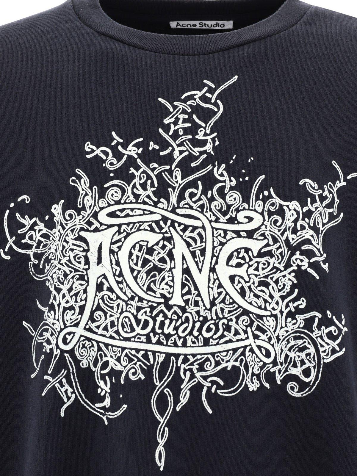 Shop Acne Studios Logo Printed Crewneck Sweatshirt In Faded Black