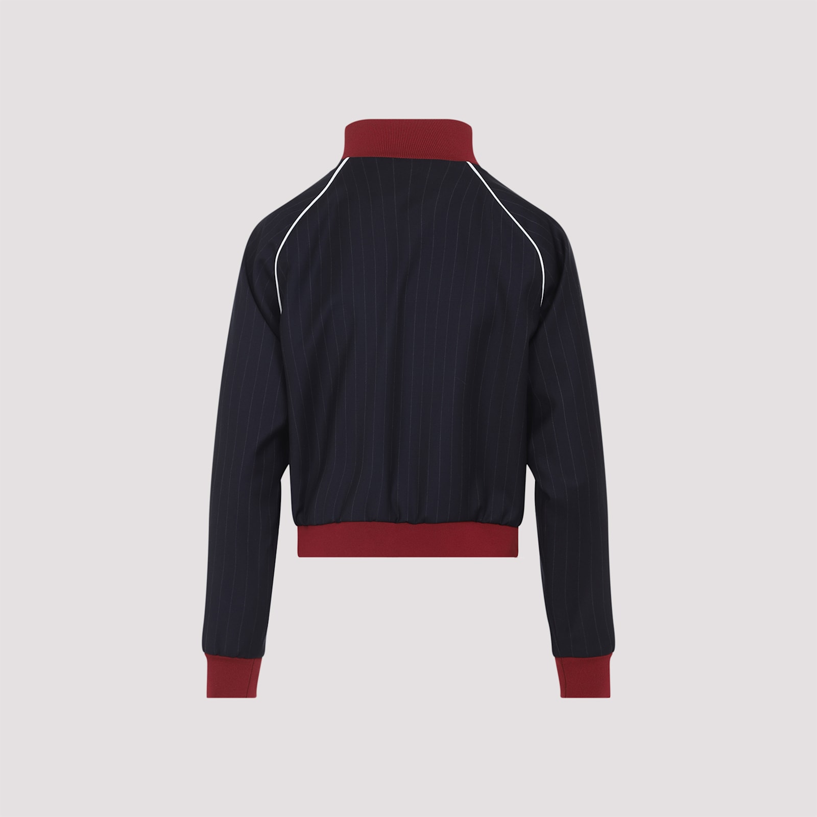 Miu Miu Pinstripe Wool Jacket With Stand-up Collar In Blue