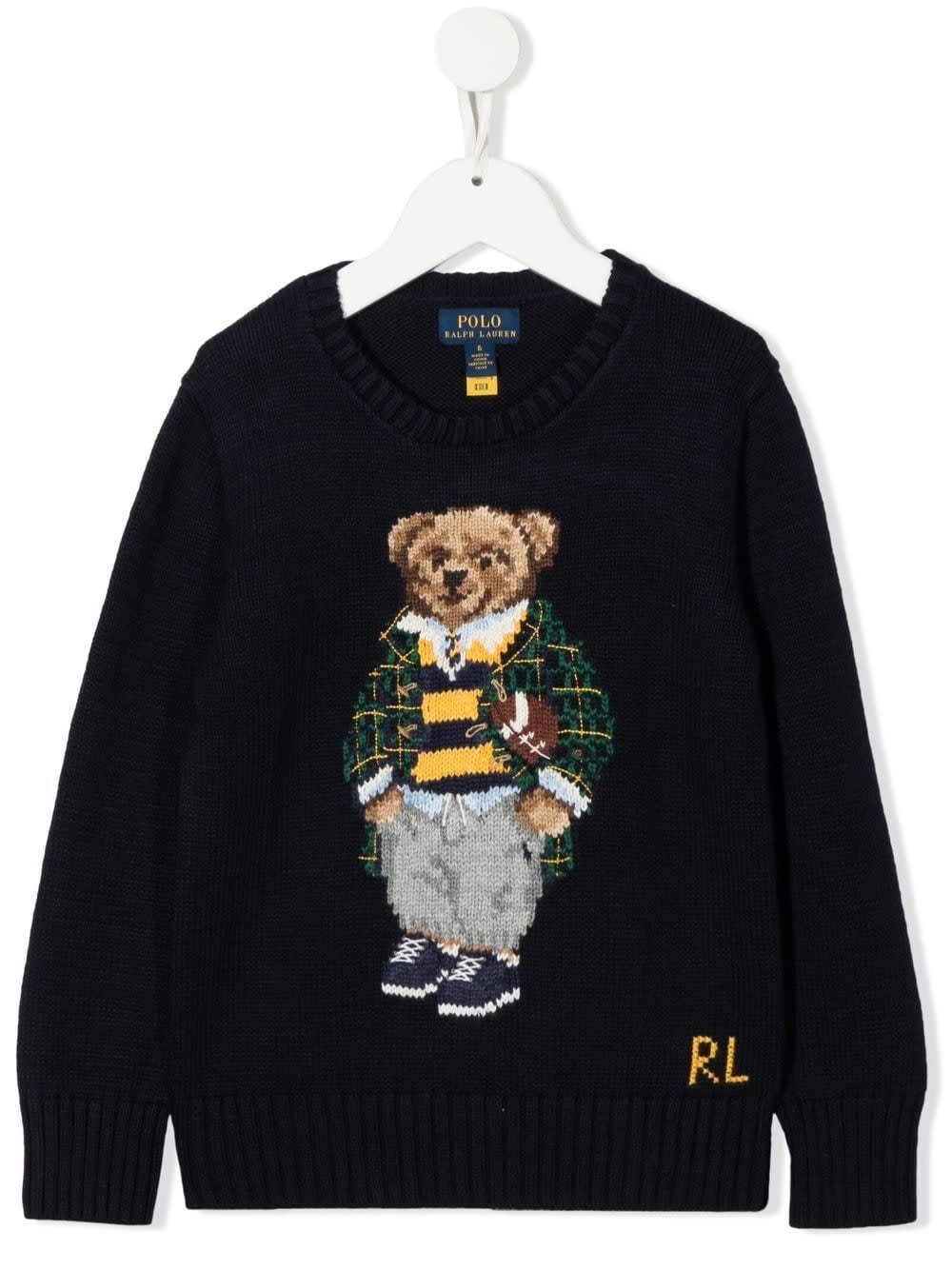 Ralph Lauren Kids Navy Blue Polo Bear Sweater