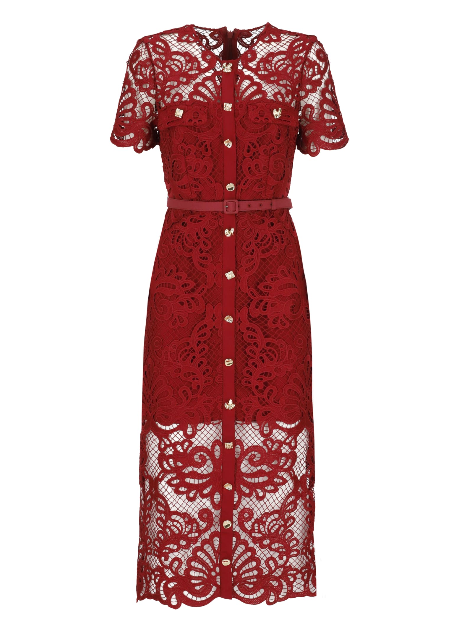 Shop Self-portrait Lace Dress In Red