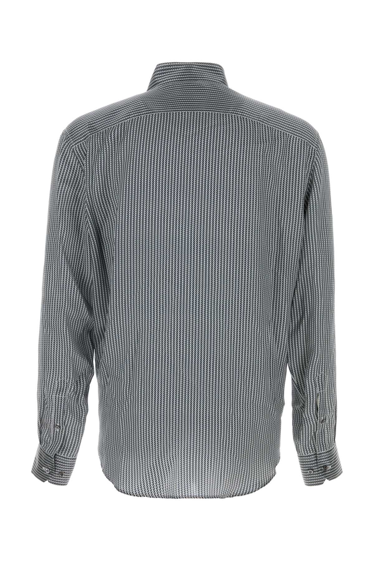 Giorgio Armani Printed Satin Shirt With Button-down Collar In Gray