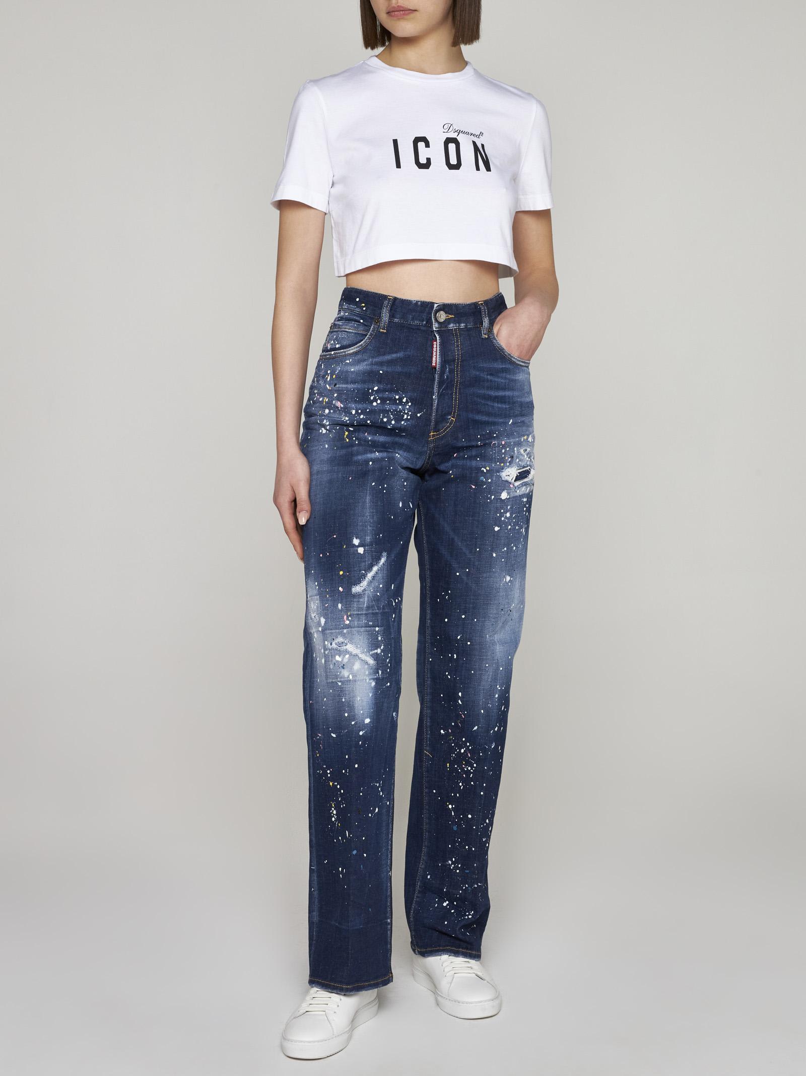 Shop Dsquared2 Icon Cotton Cropped T-shirt In White