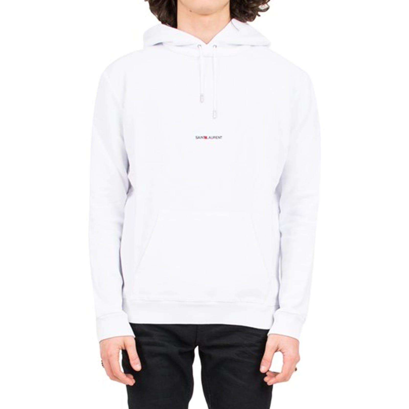 Saint Laurent Signature Logo Cropped Hooded Sweatshirt In White