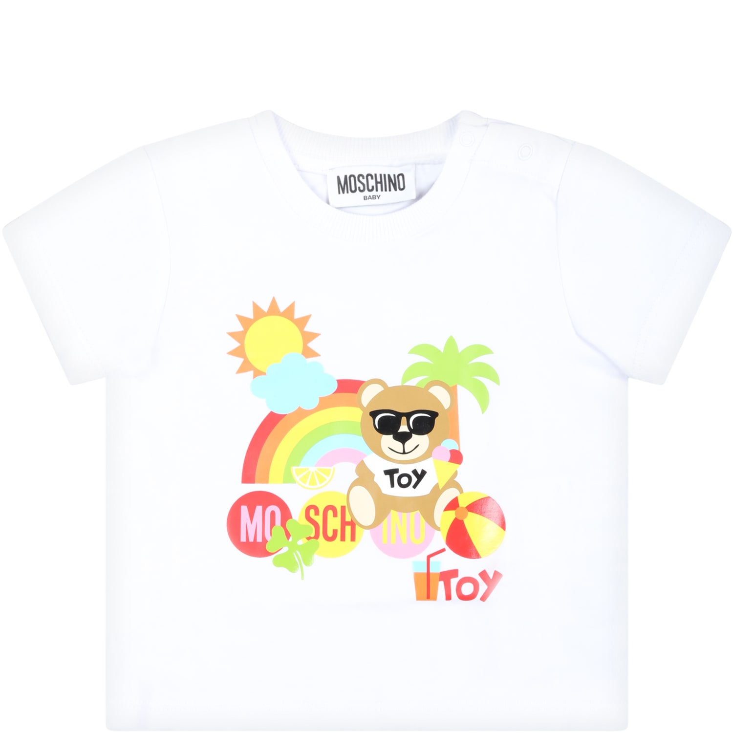 MOSCHINO WHITE T-SHIRT FOR BABYKIDS WITH TEDDY BEAR AND LOGO