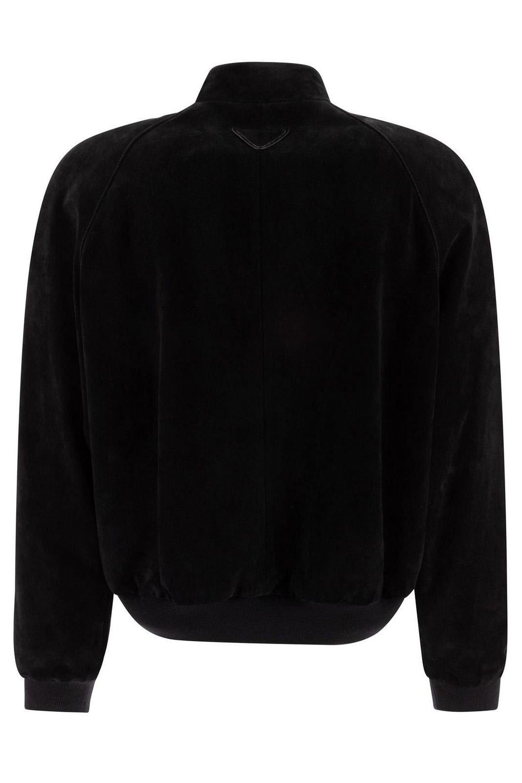 Prada Suede Bomber Jacket In Black