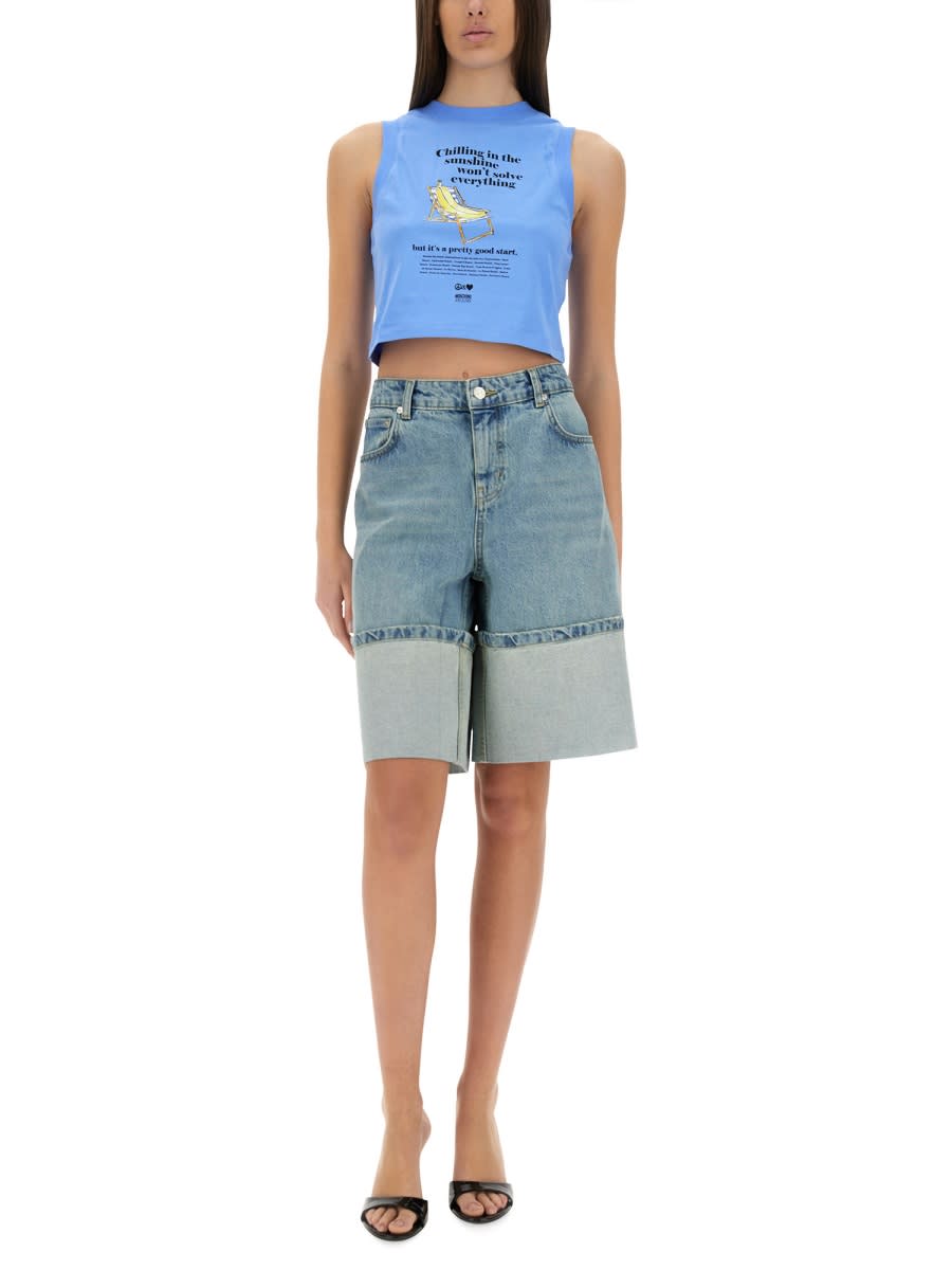 M05ch1n0 Jeans Cropped Top With Print In Azure