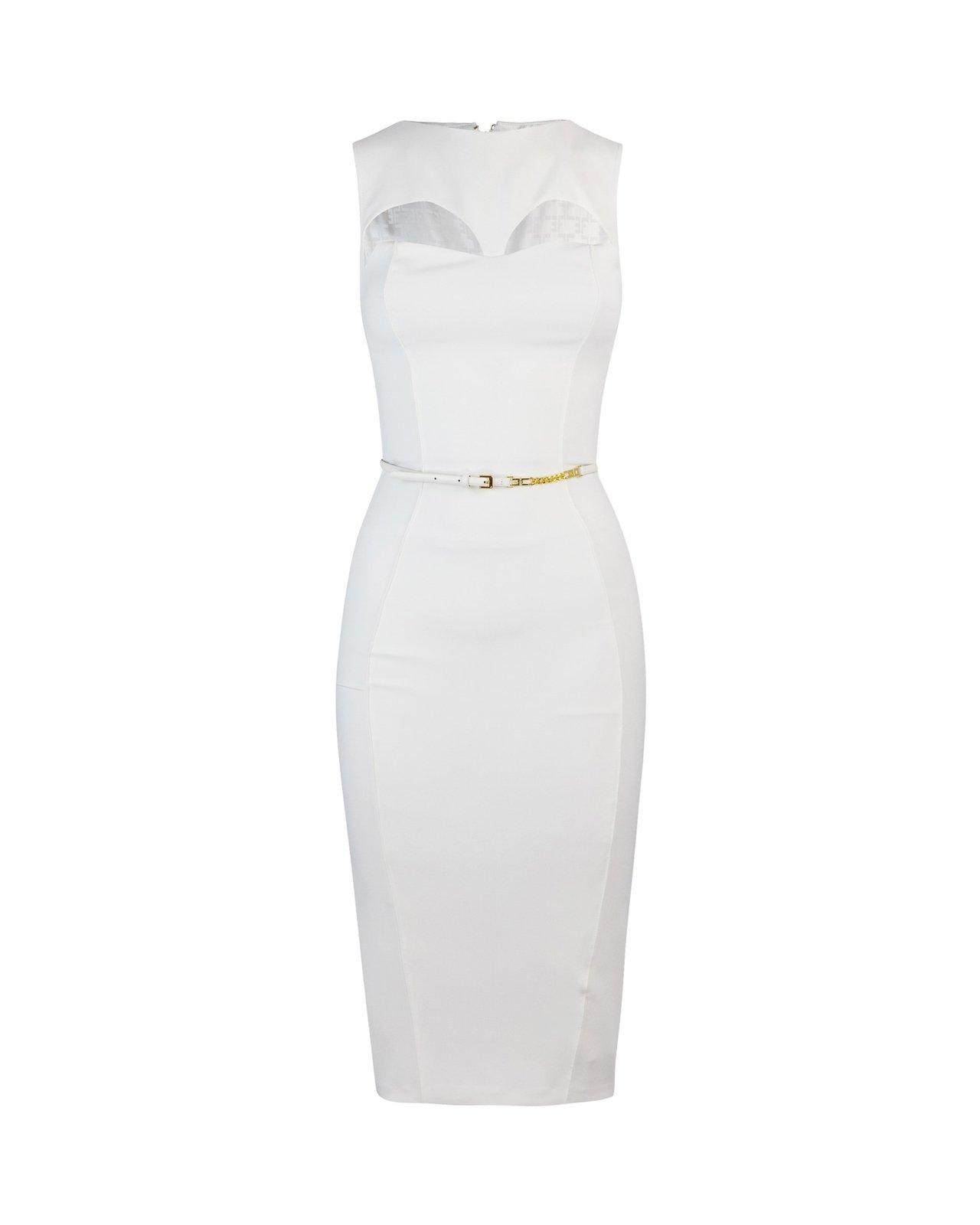 Shop Elisabetta Franchi Cut-out Detailed Belted Midi Dress In Ivory