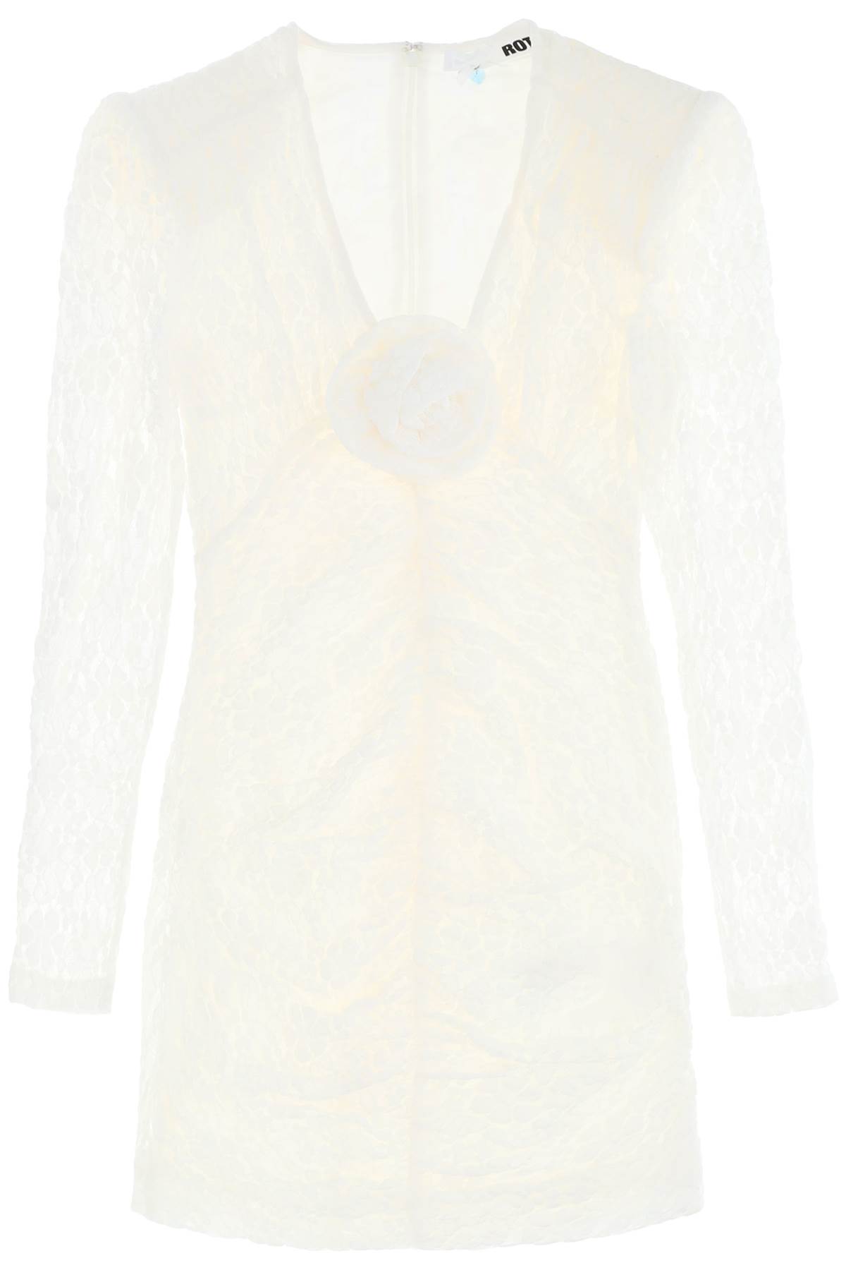 Shop Rotate Birger Christensen Lace Mini Dress With Removable Flower Detail In Egret (white)