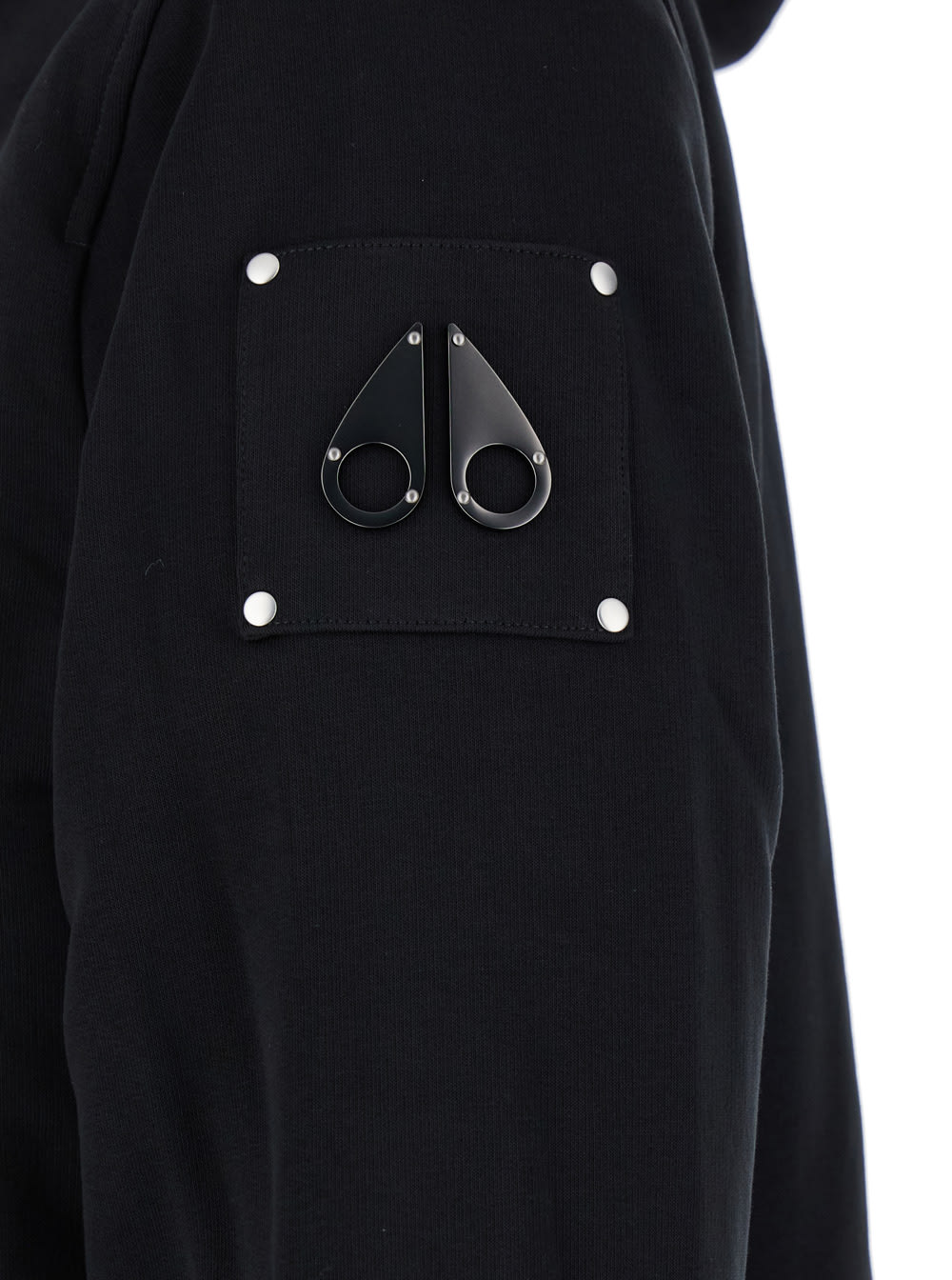 Moose Knuckles Classic Bunny Black Hoodie With Logo Patch On The Sleeve In Cotton Blend Man In Black