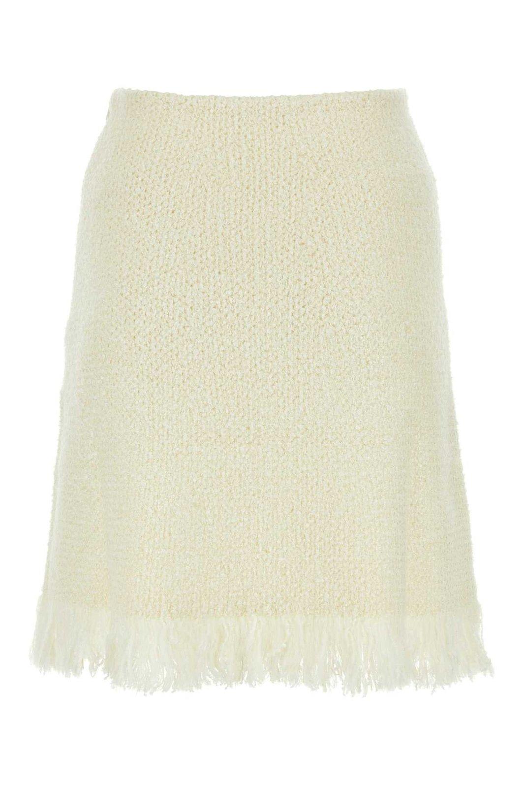 Shop Chloé Knitted Fringed Mini Skirt In Iconic Milk
