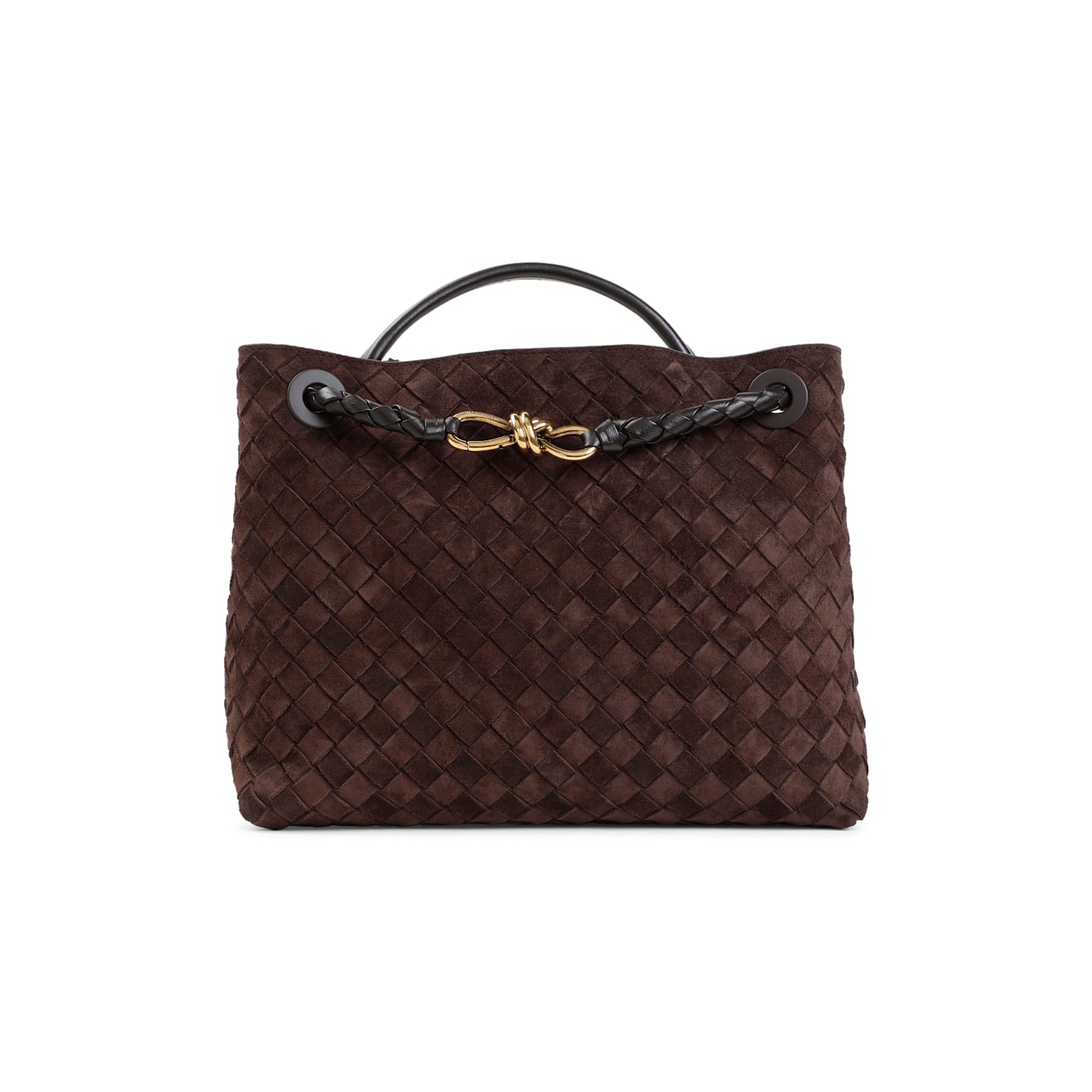 Bottega Veneta Andiamo Medium Suede Bag In Gold