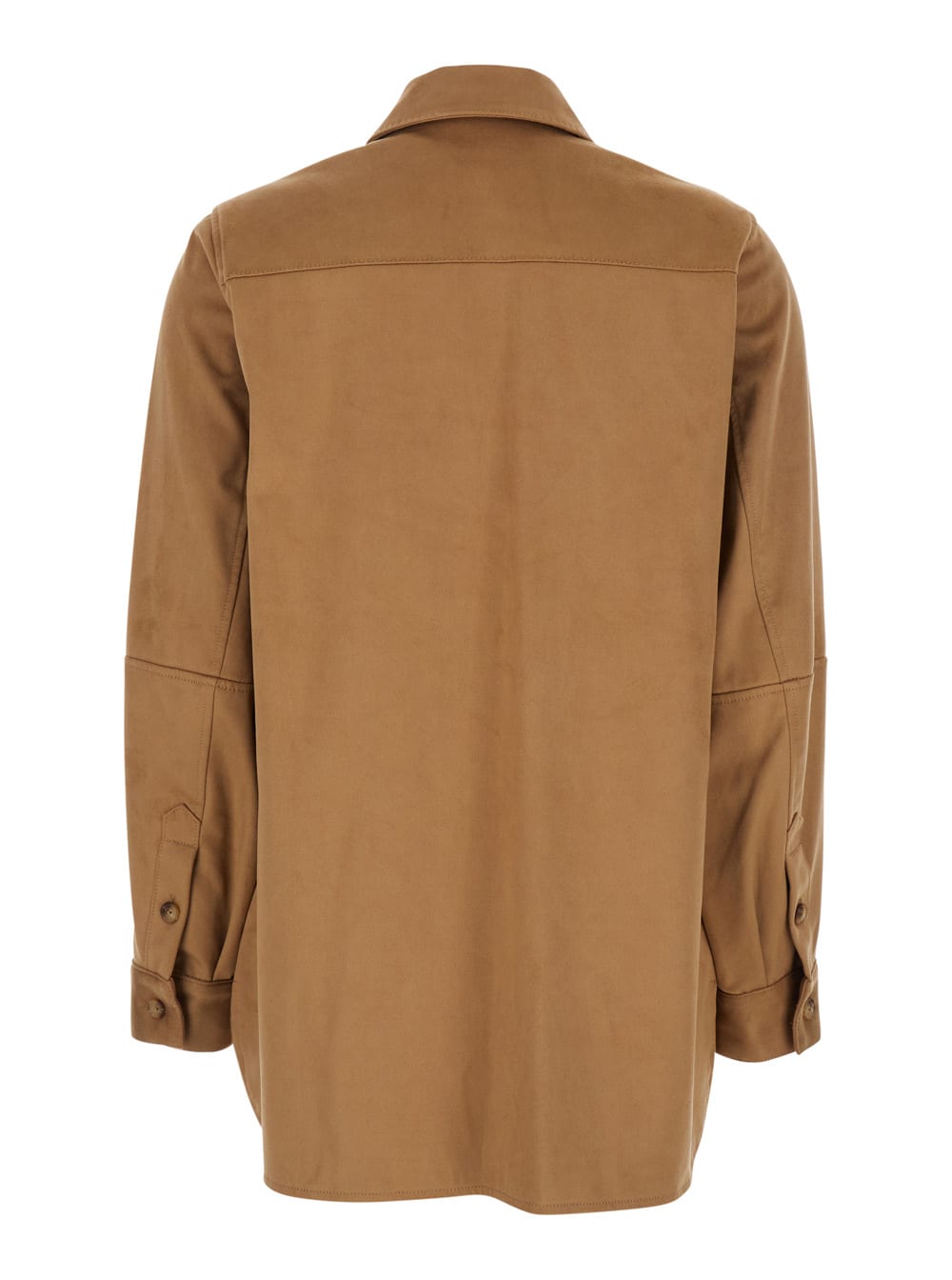 Urbancode Brown Shirt With Classic Collar In Tech Fabric Stretch Woman In Brown